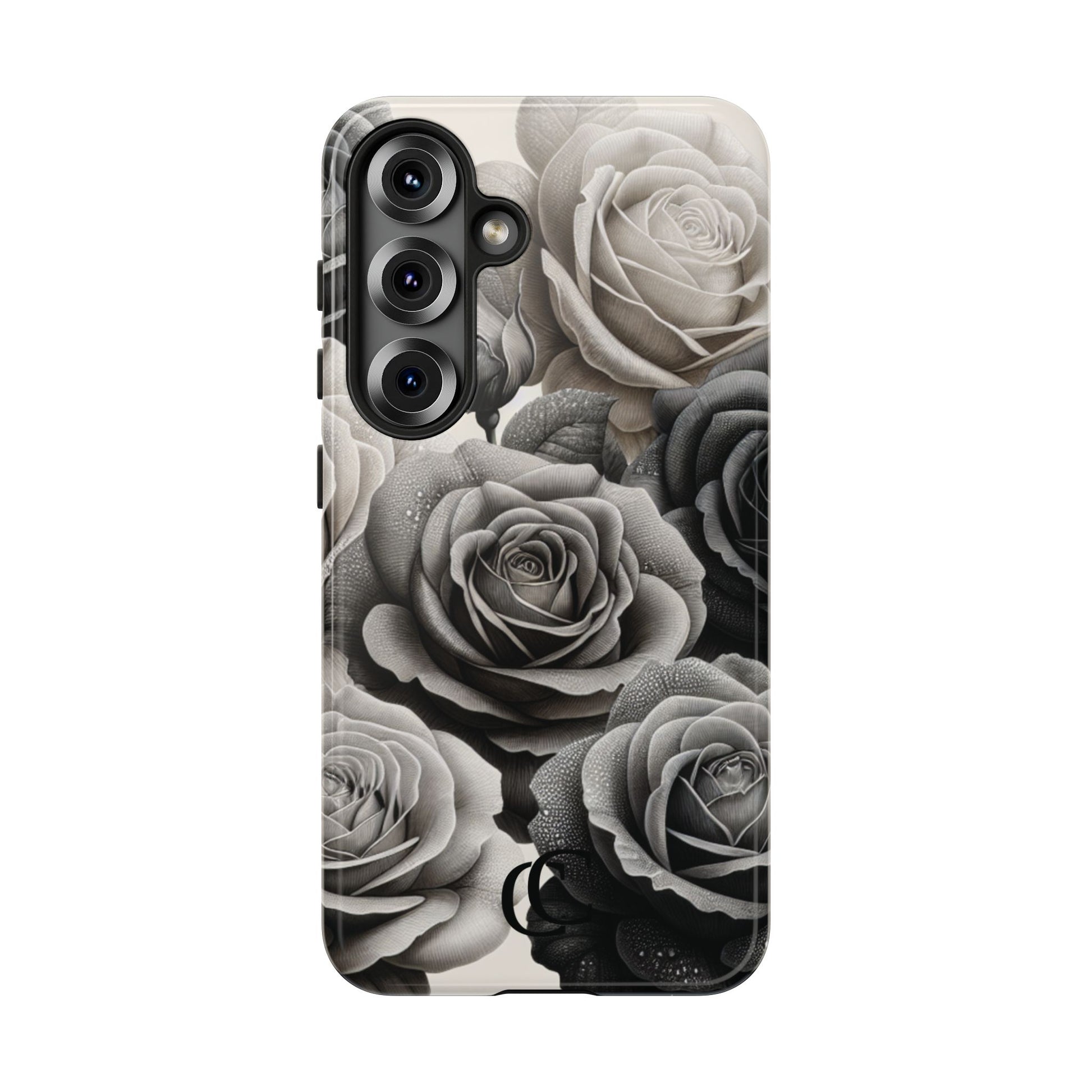 Elegant Floral Phone Case | Tough Cases with Black and White Roses | Stylish Gift for Her, Samsung Case, Vintage Design