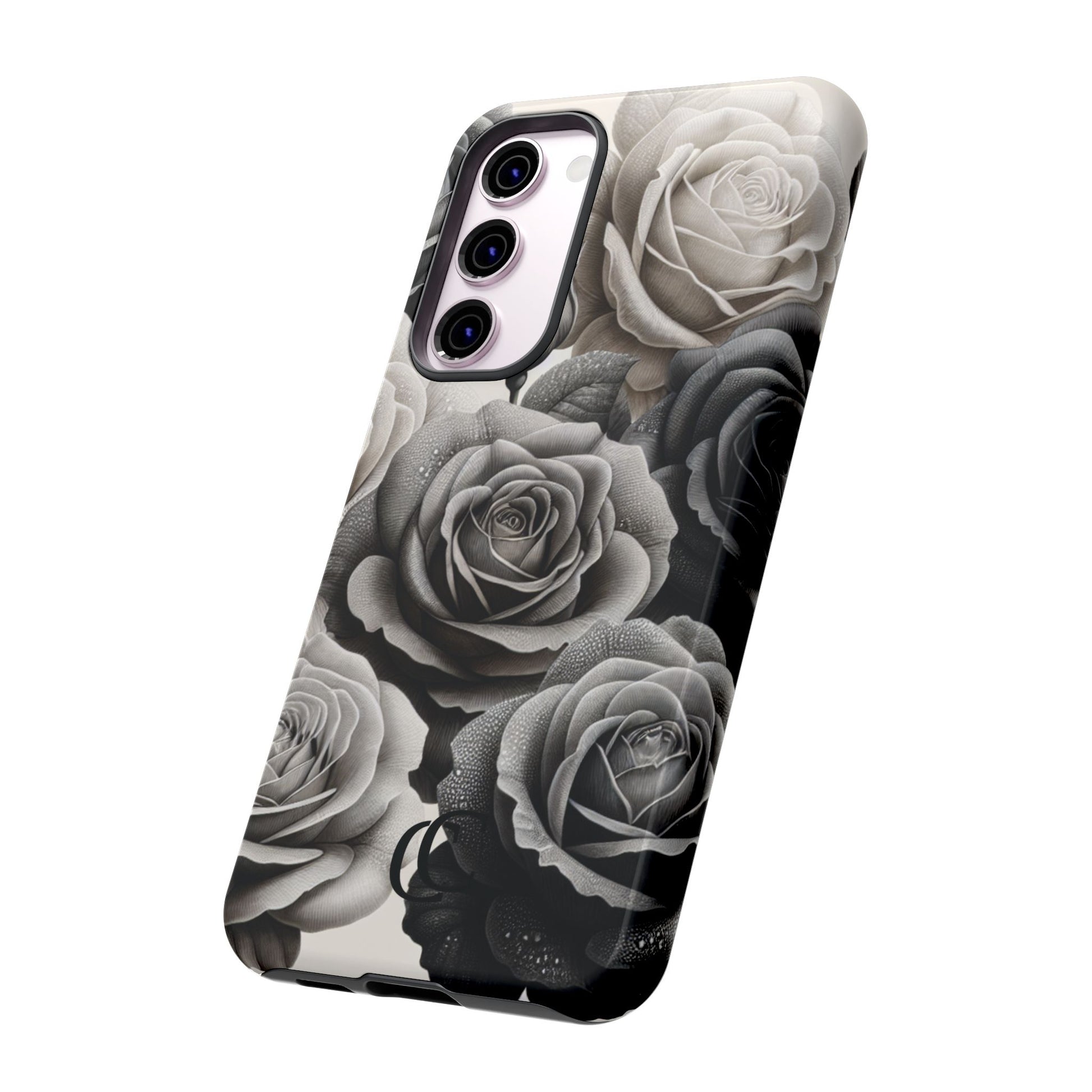 Elegant Floral Phone Case | Tough Cases with Black and White Roses | Stylish Gift for Her, Samsung Case, Vintage Design