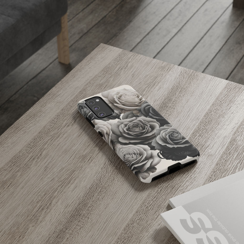 Elegant Floral Phone Case | Tough Cases with Black and White Roses | Stylish Gift for Her, Samsung Case, Vintage Design
