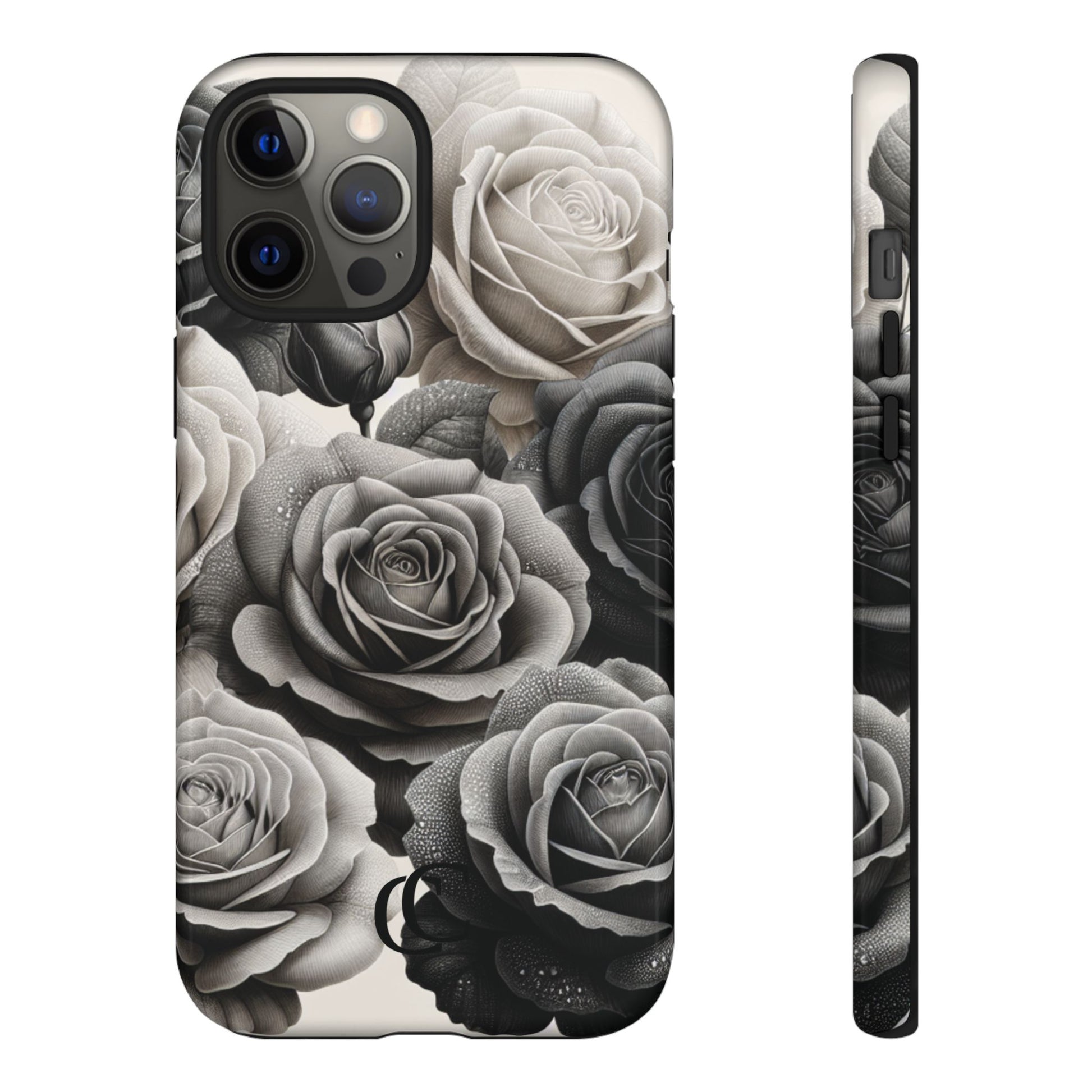 Elegant Floral Phone Case | Tough Cases with Black and White Roses | Stylish Gift for Her, iPhone Cover, Vintage Design