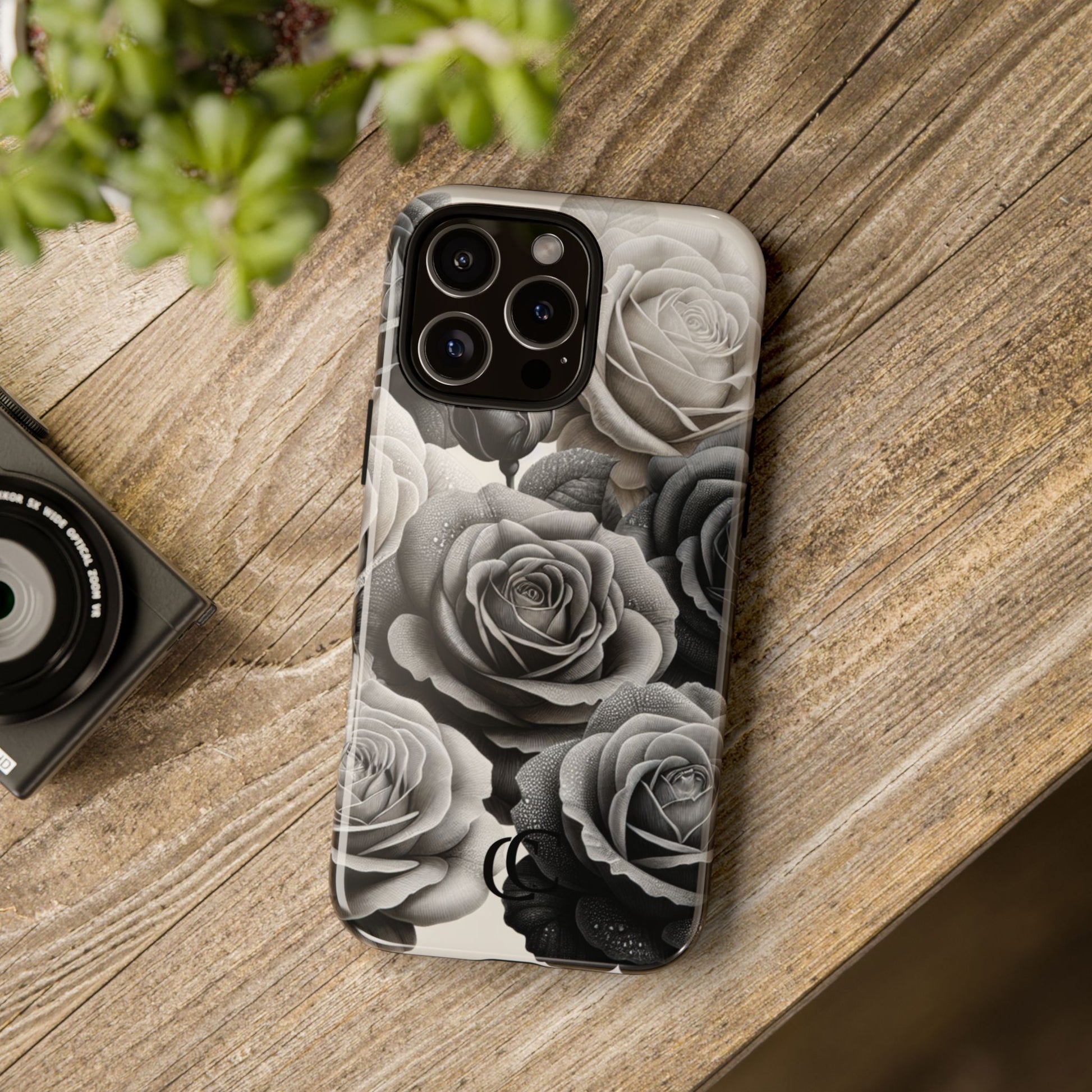 Elegant Floral Phone Case | Tough Cases with Black and White Roses | Stylish Gift for Her, iPhone Cover, Vintage Design