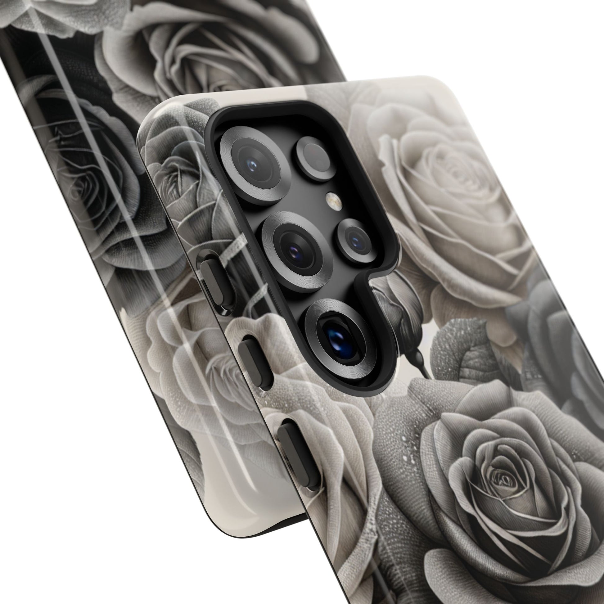 Elegant Floral Phone Case | Tough Cases with Black and White Roses | Stylish Gift for Her, Samsung Case, Vintage Design