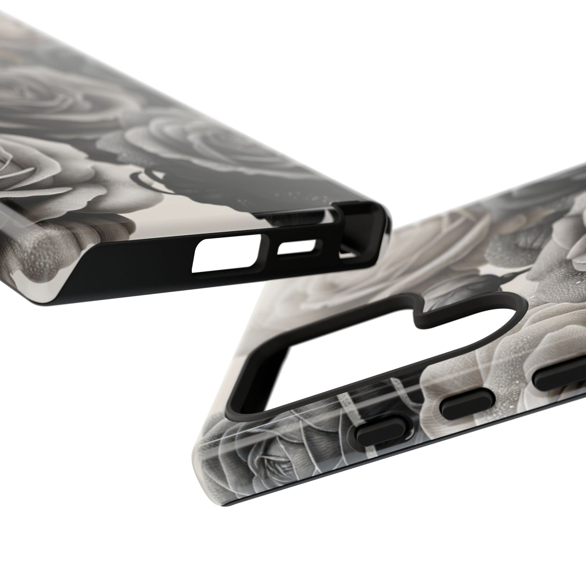 Elegant Floral Phone Case | Tough Cases with Black and White Roses | Stylish Gift for Her, Samsung Case, Vintage Design