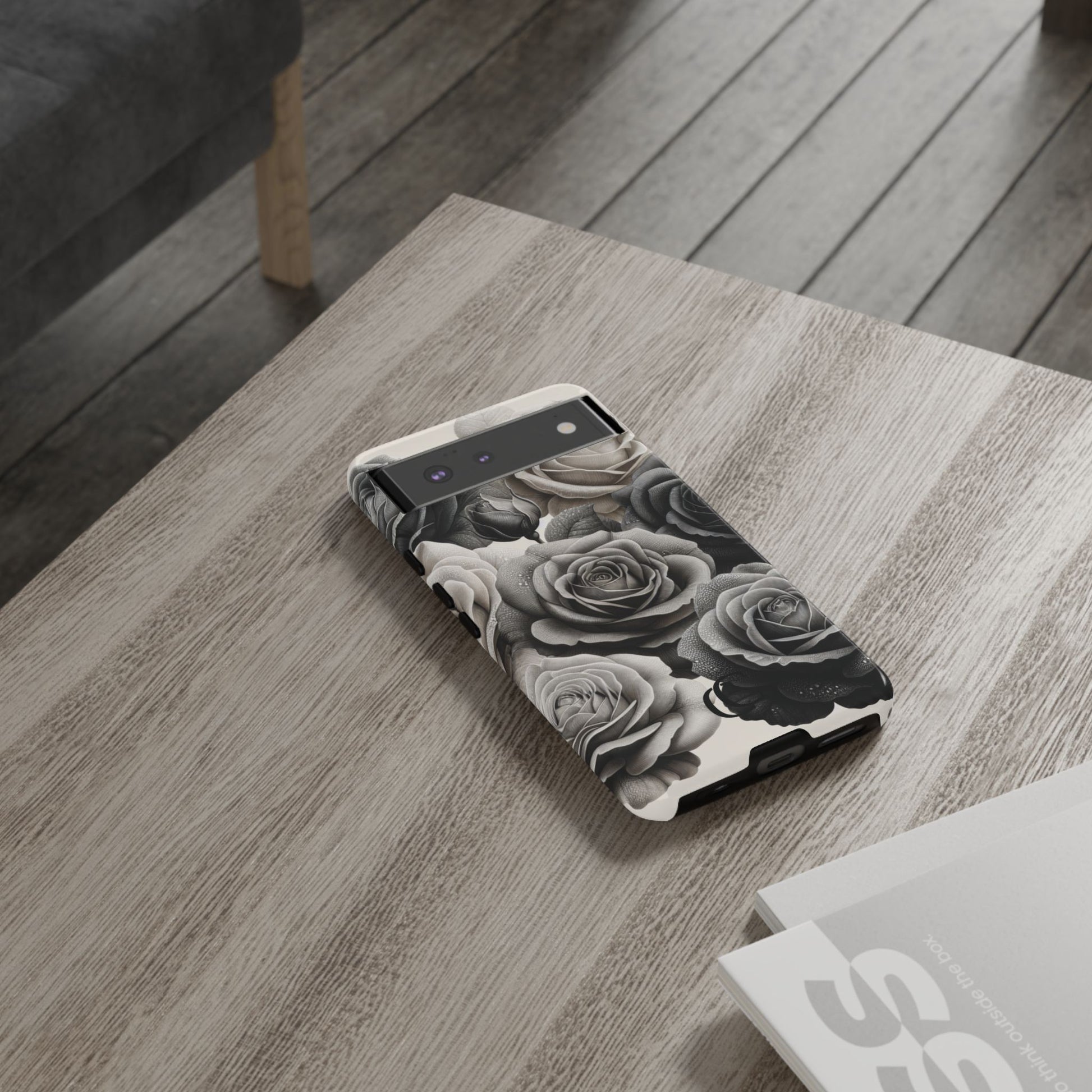 Elegant Floral Phone Case | Tough Cases with Black and White Roses | Stylish Gift for Her, Google Pixel Case, Vintage Design