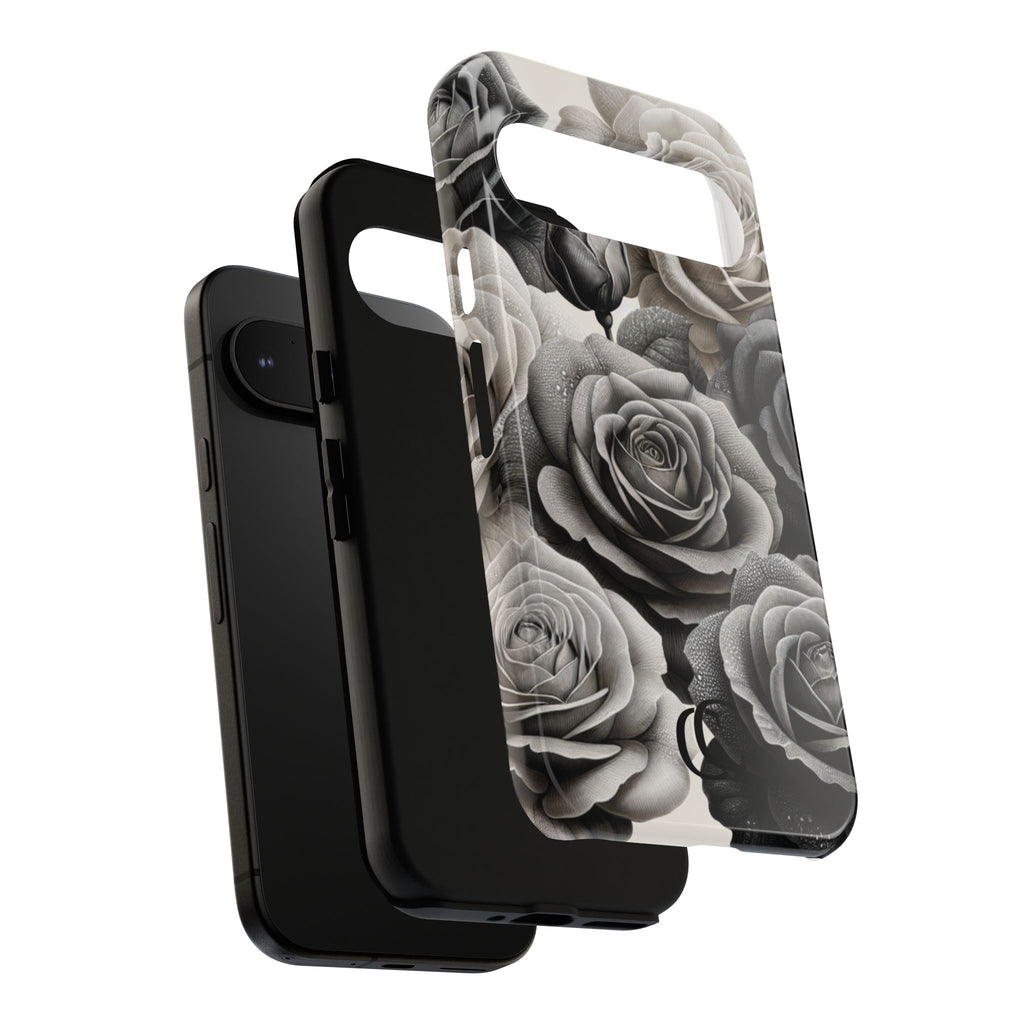 Elegant Floral Phone Case | Tough Cases with Black and White Roses | Stylish Gift for Her, Google Pixel Case, Vintage Design