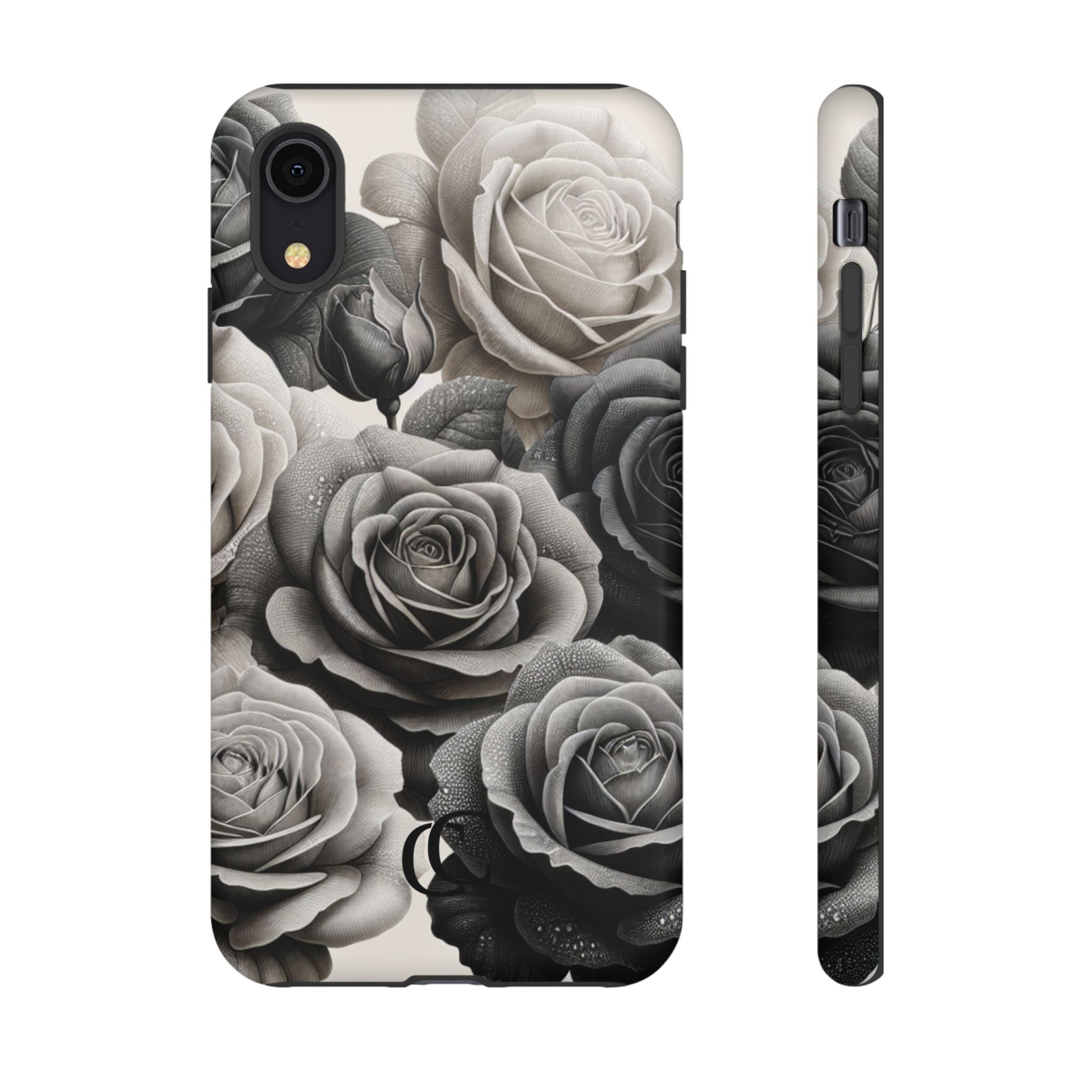 Elegant Floral Phone Case | Tough Cases with Black and White Roses | Stylish Gift for Her, iPhone Cover, Vintage Design