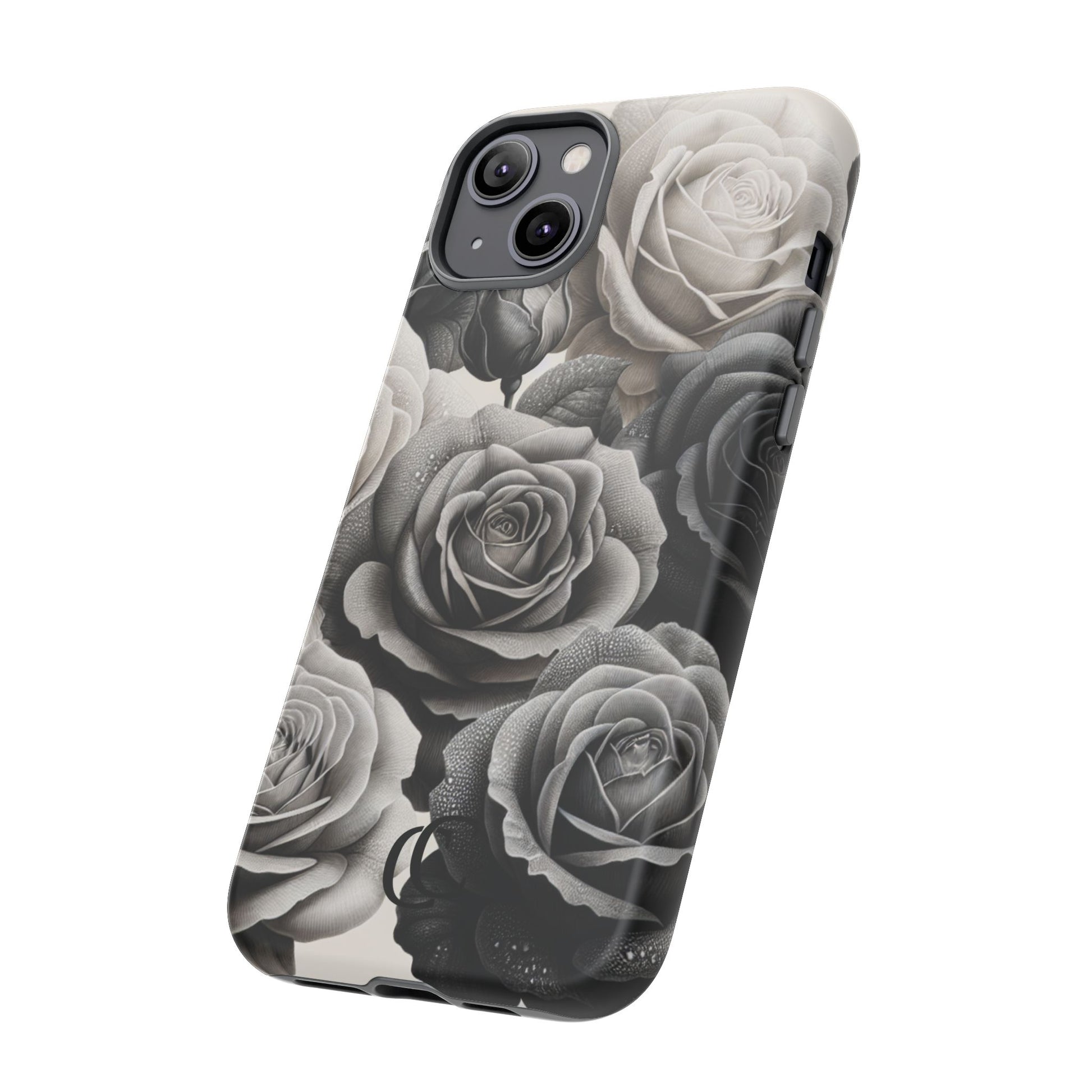 Elegant Floral Phone Case | Tough Cases with Black and White Roses | Stylish Gift for Her, iPhone Cover, Vintage Design