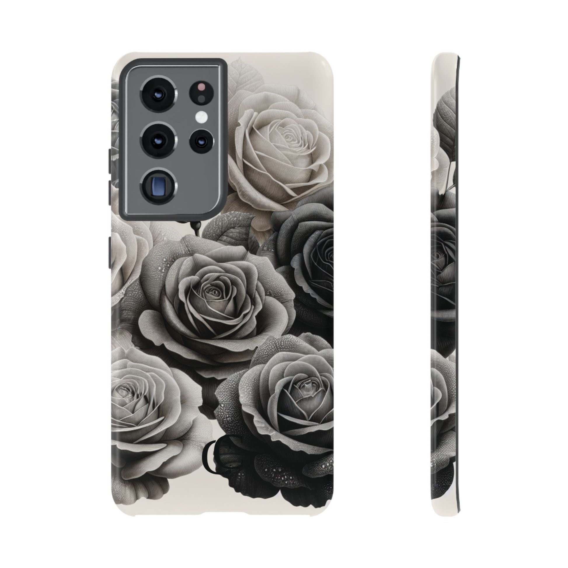 Elegant Floral Phone Case | Tough Cases with Black and White Roses | Stylish Gift for Her, Samsung Case, Vintage Design