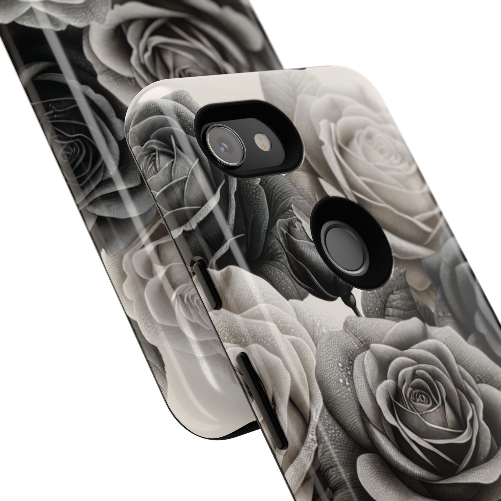 Elegant Floral Phone Case | Tough Cases with Black and White Roses | Stylish Gift for Her, Google Pixel Case, Vintage Design
