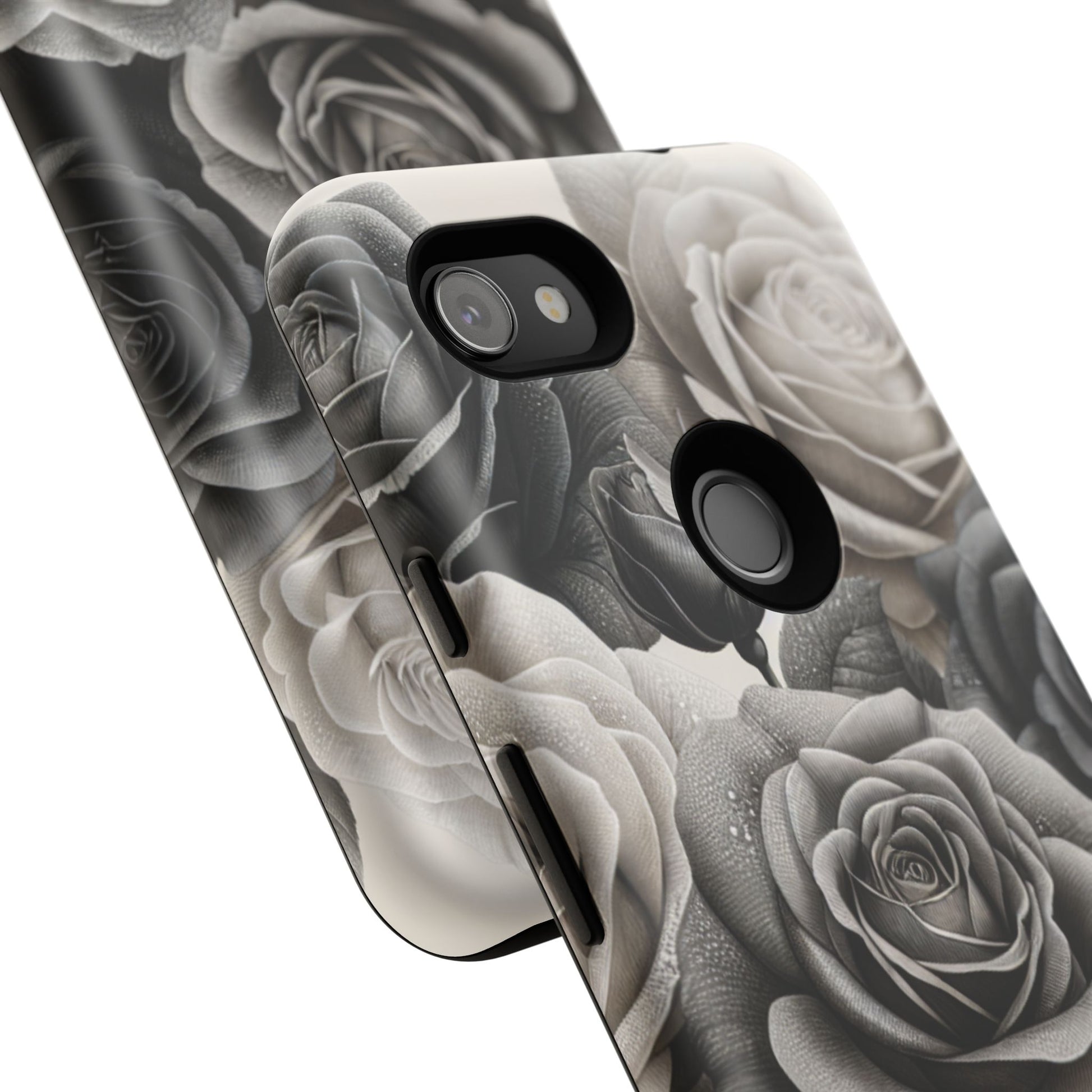 Elegant Floral Phone Case | Tough Cases with Black and White Roses | Stylish Gift for Her, Google Pixel Case, Vintage Design