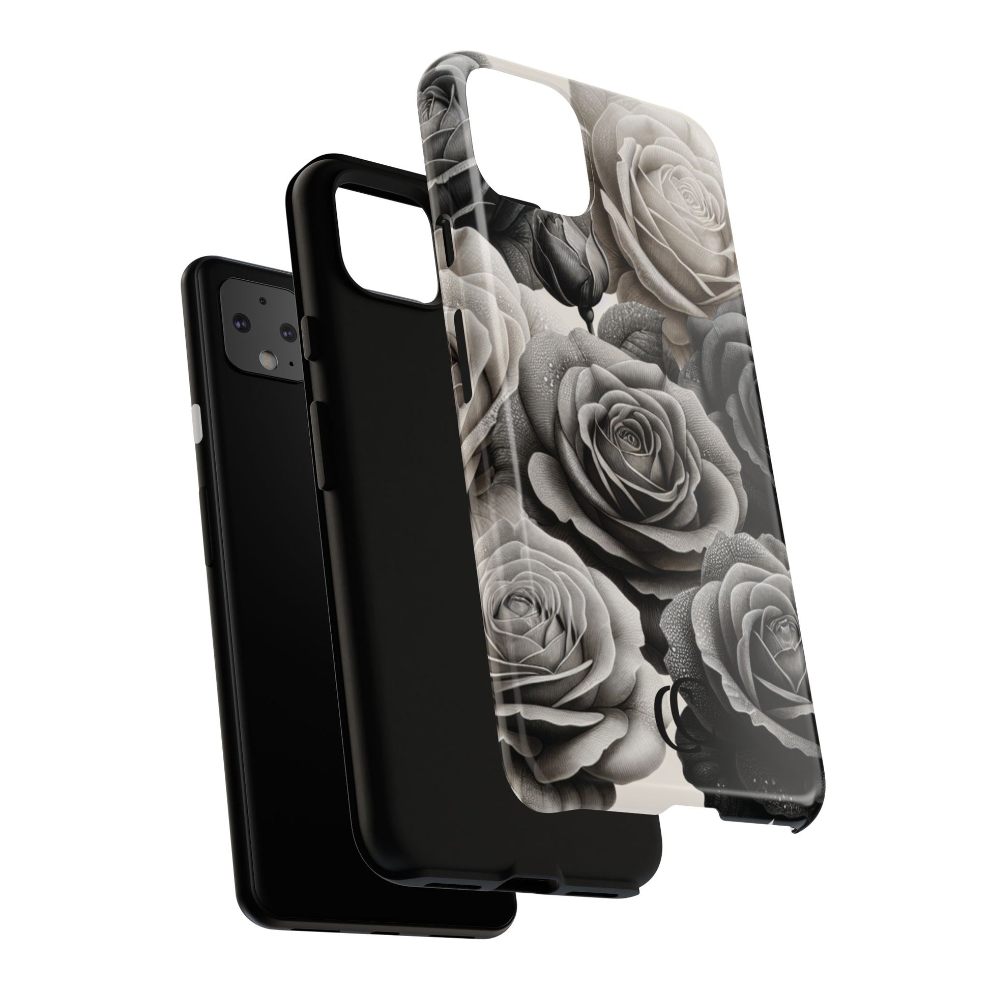 Elegant Floral Phone Case | Tough Cases with Black and White Roses | Stylish Gift for Her, Google Pixel Case, Vintage Design