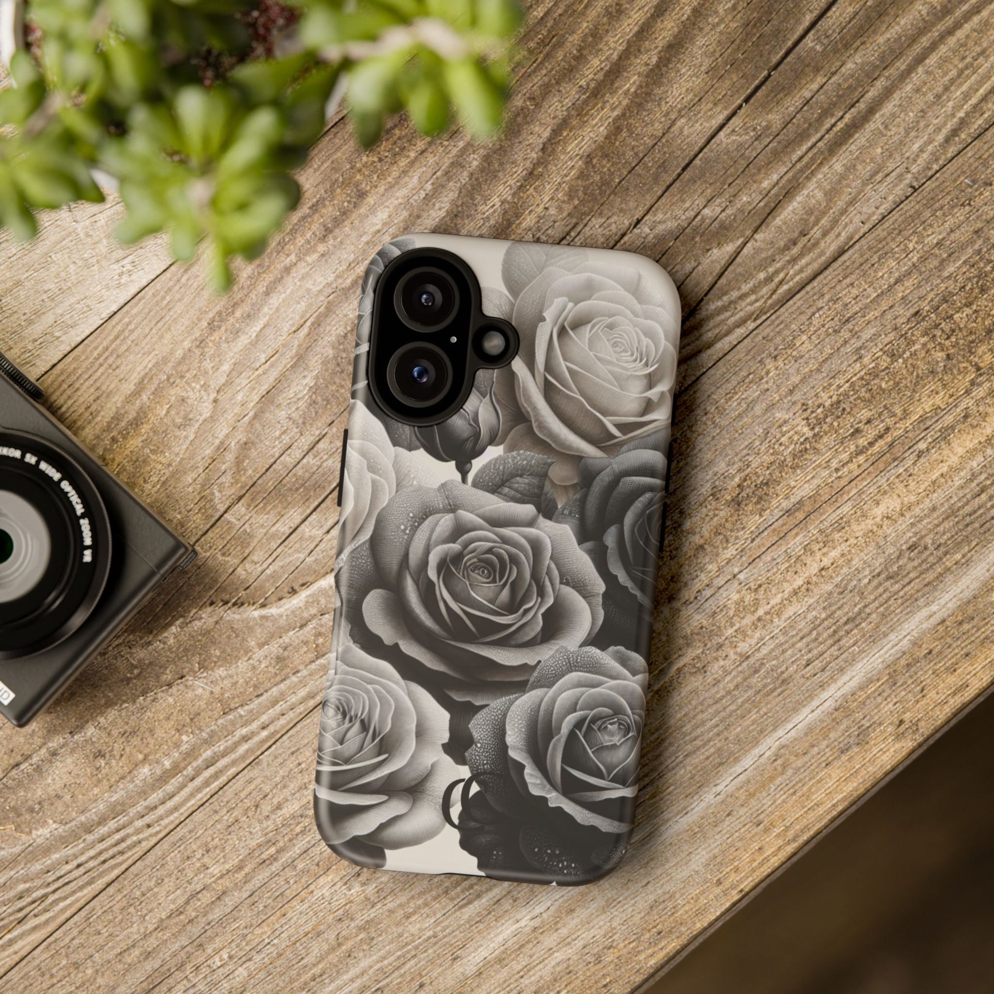 Elegant Floral Phone Case | Tough Cases with Black and White Roses | Stylish Gift for Her, iPhone Cover, Vintage Design