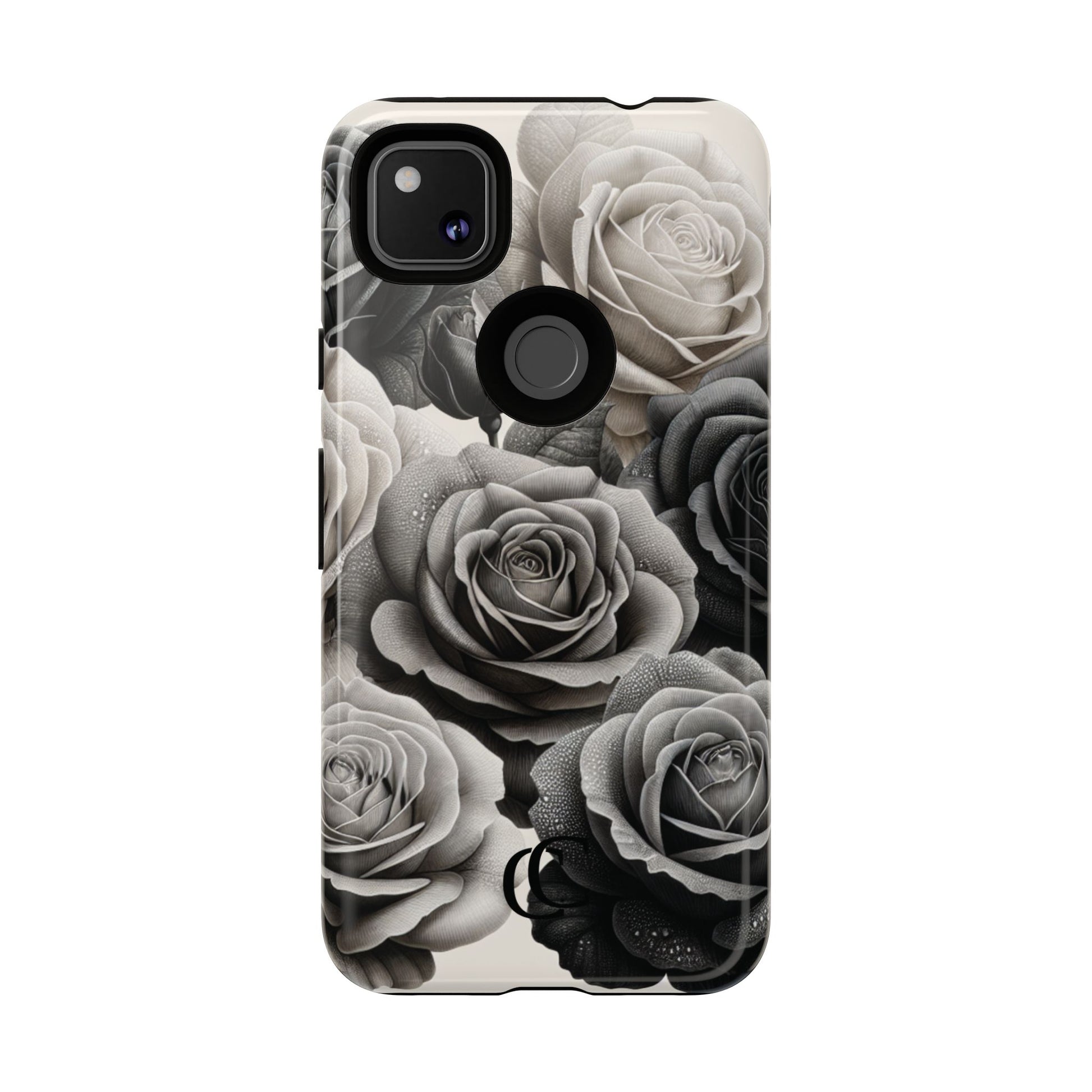 Elegant Floral Phone Case | Tough Cases with Black and White Roses | Stylish Gift for Her, Google Pixel Case, Vintage Design