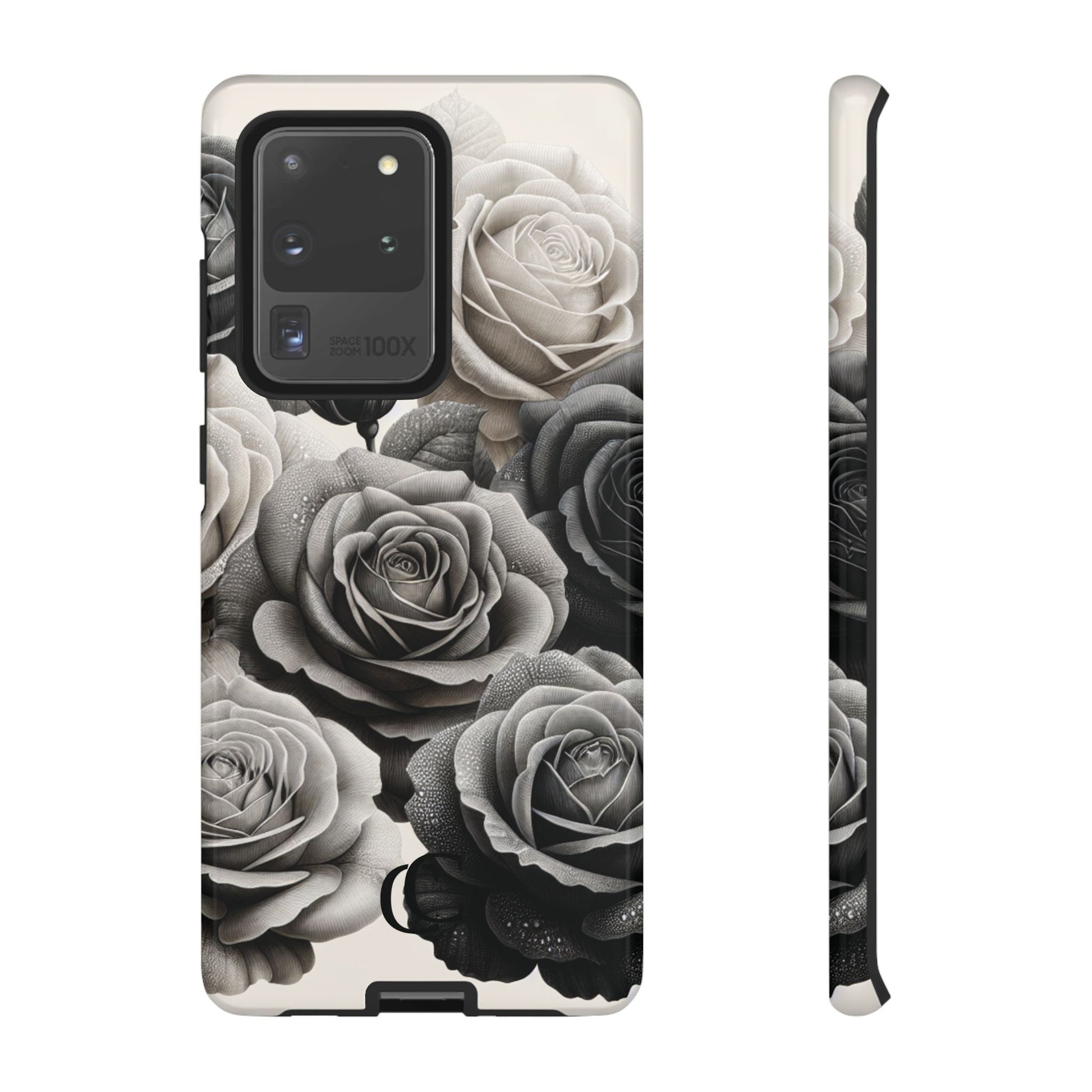 Elegant Floral Phone Case | Tough Cases with Black and White Roses | Stylish Gift for Her, Samsung Case, Vintage Design