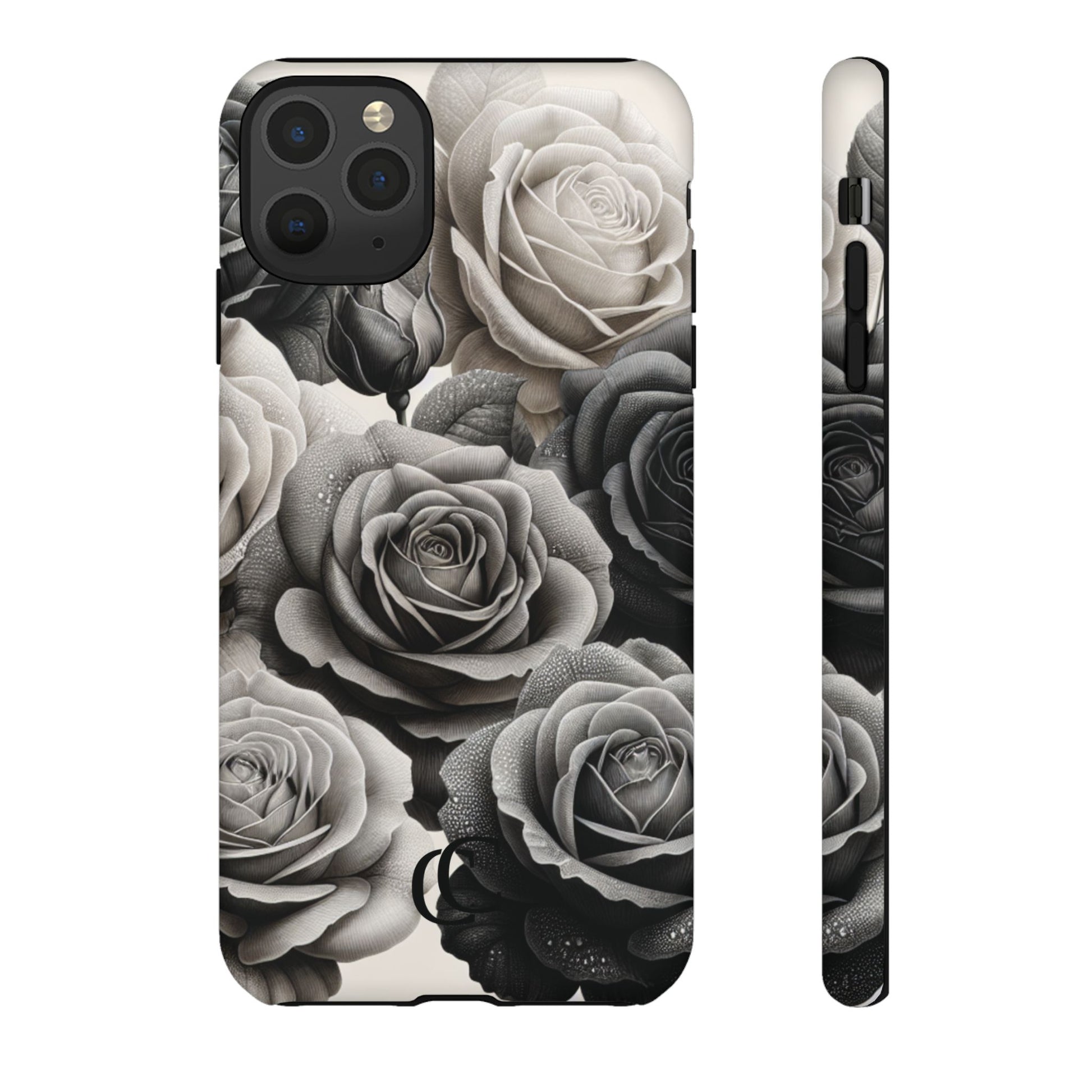 Elegant Floral Phone Case | Tough Cases with Black and White Roses | Stylish Gift for Her, iPhone Cover, Vintage Design