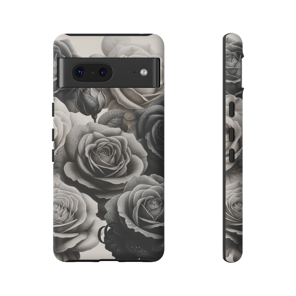 Elegant Floral Phone Case | Tough Cases with Black and White Roses | Stylish Gift for Her, Google Pixel Case, Vintage Design