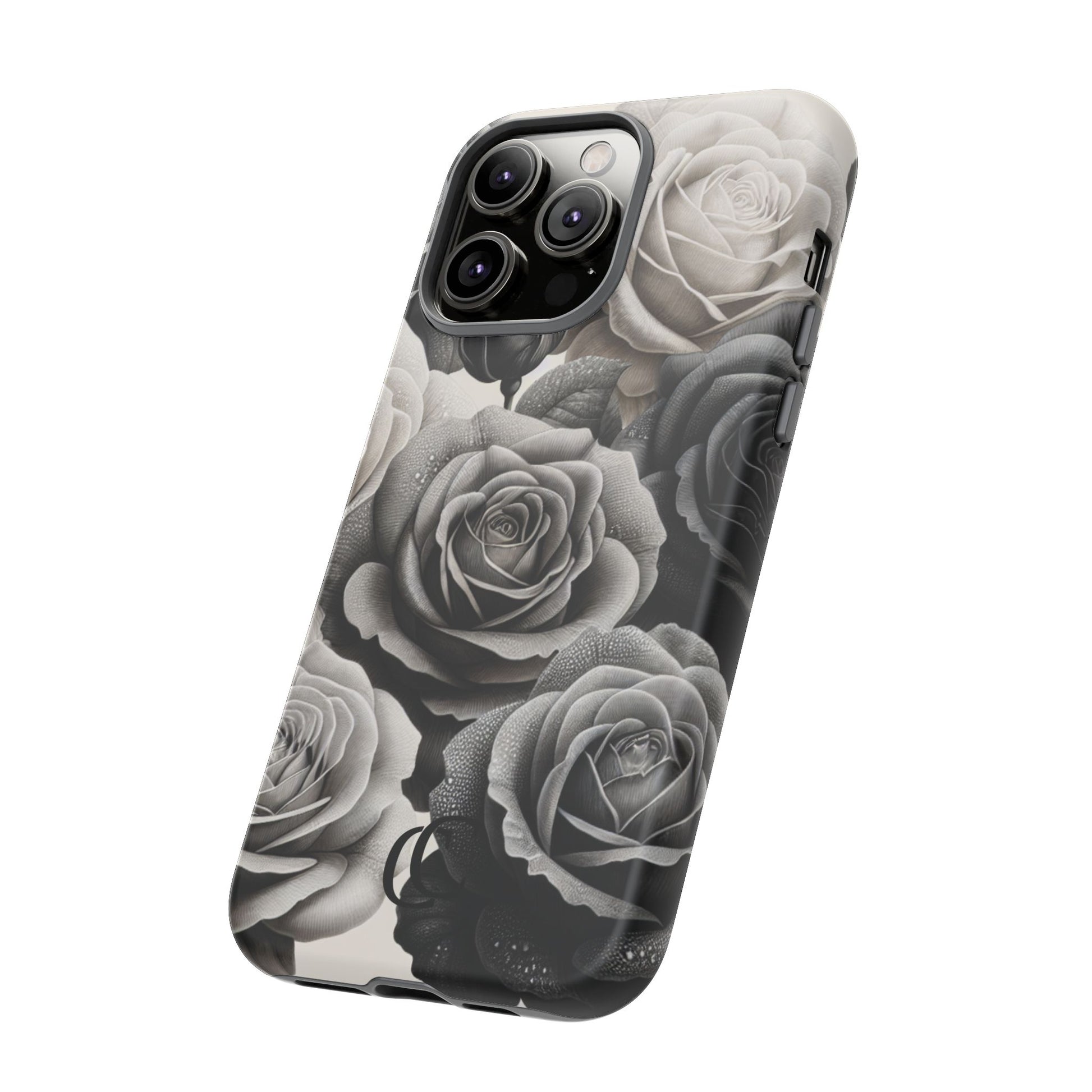 Elegant Floral Phone Case | Tough Cases with Black and White Roses | Stylish Gift for Her, iPhone Cover, Vintage Design