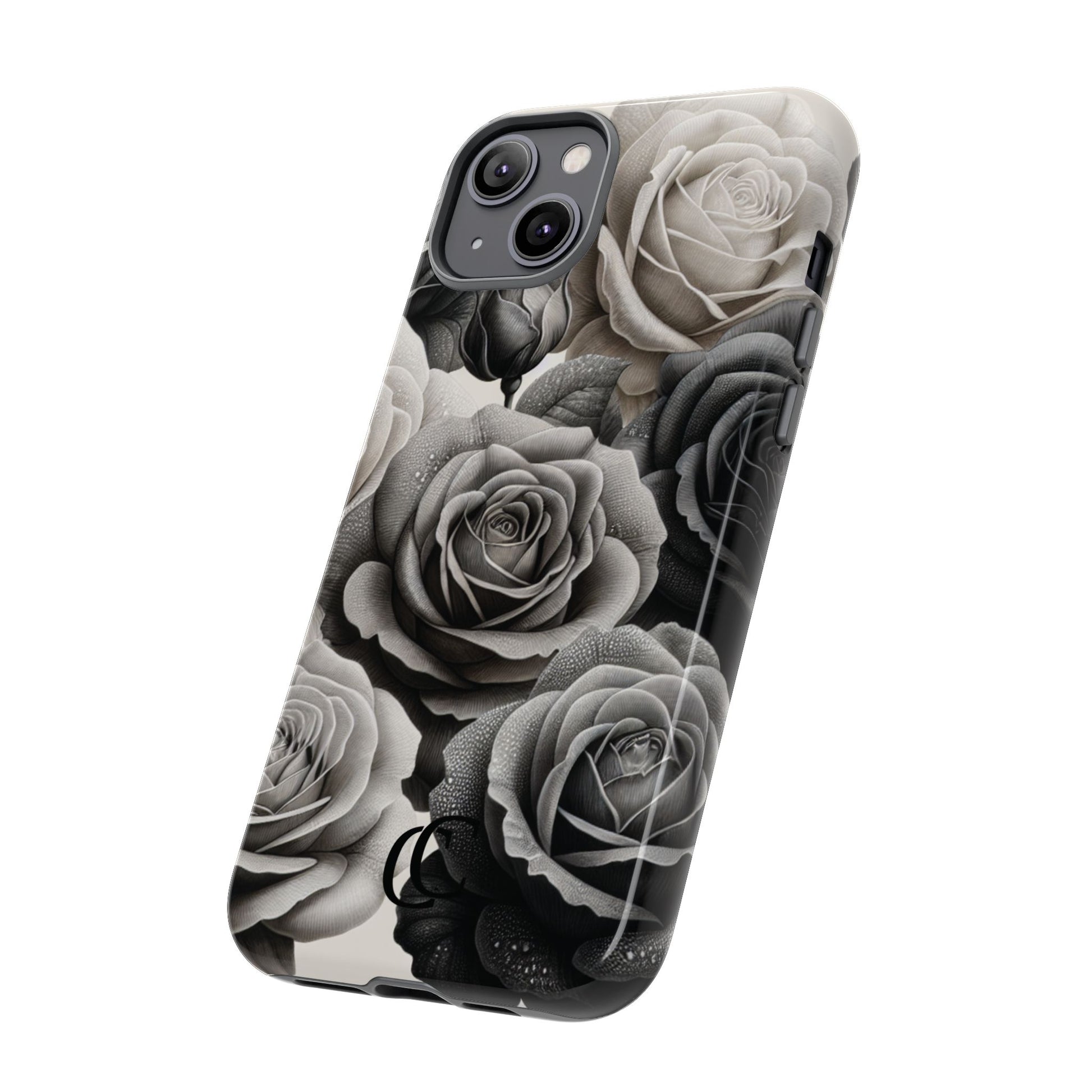 Elegant Floral Phone Case | Tough Cases with Black and White Roses | Stylish Gift for Her, iPhone Cover, Vintage Design