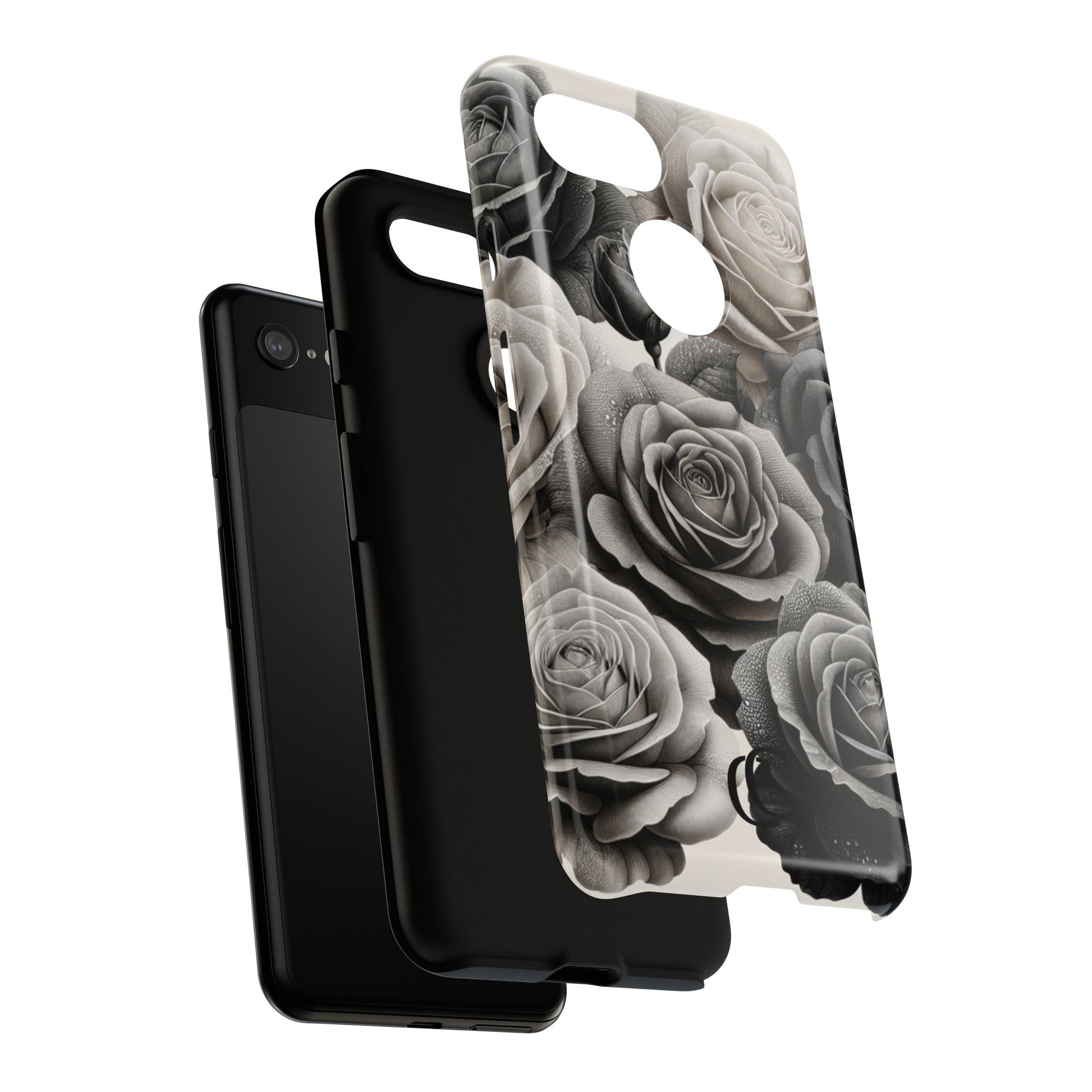 Elegant Floral Phone Case | Tough Cases with Black and White Roses | Stylish Gift for Her, Google Pixel Case, Vintage Design