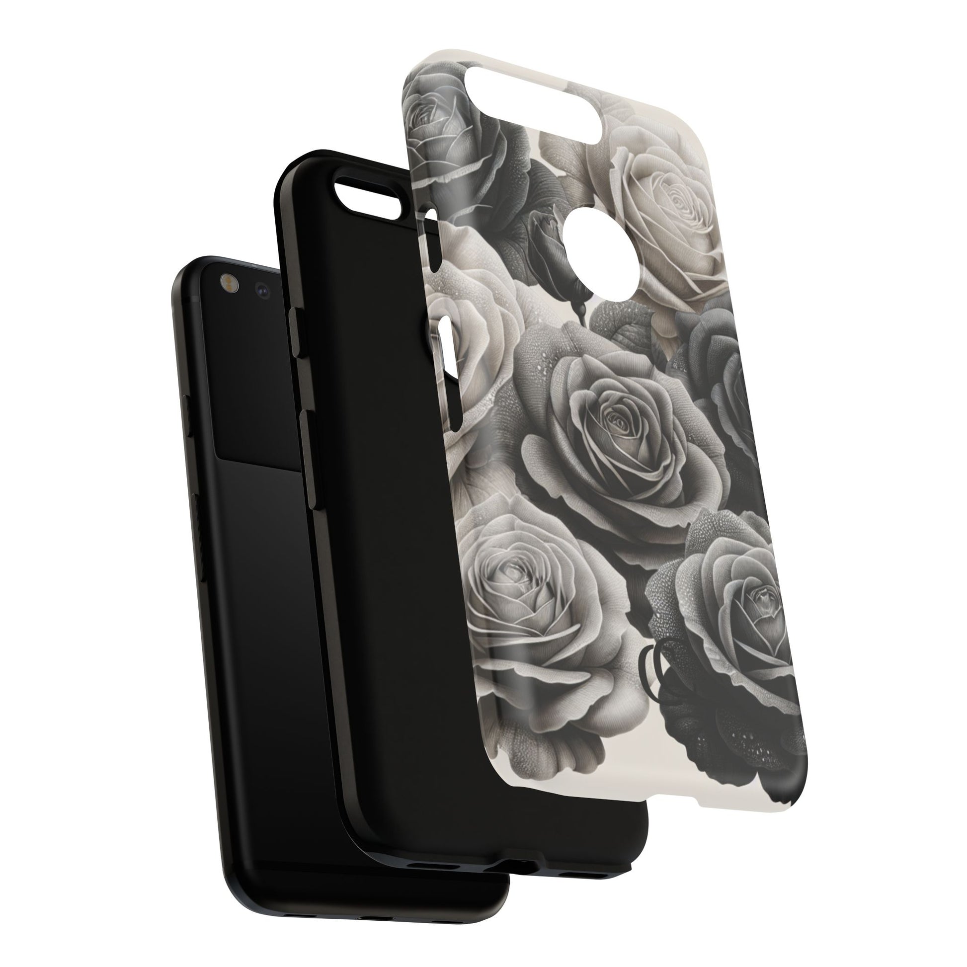 Elegant Floral Phone Case | Tough Cases with Black and White Roses | Stylish Gift for Her, Google Pixel Case, Vintage Design