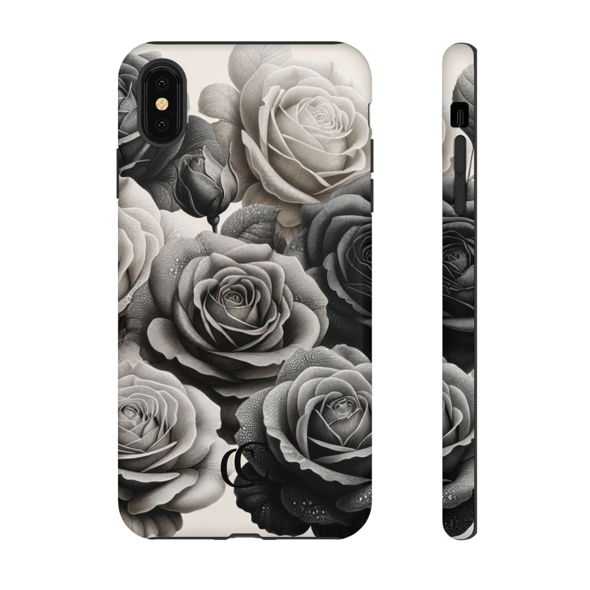 Elegant Floral Phone Case | Tough Cases with Black and White Roses | Stylish Gift for Her, iPhone Cover, Vintage Design