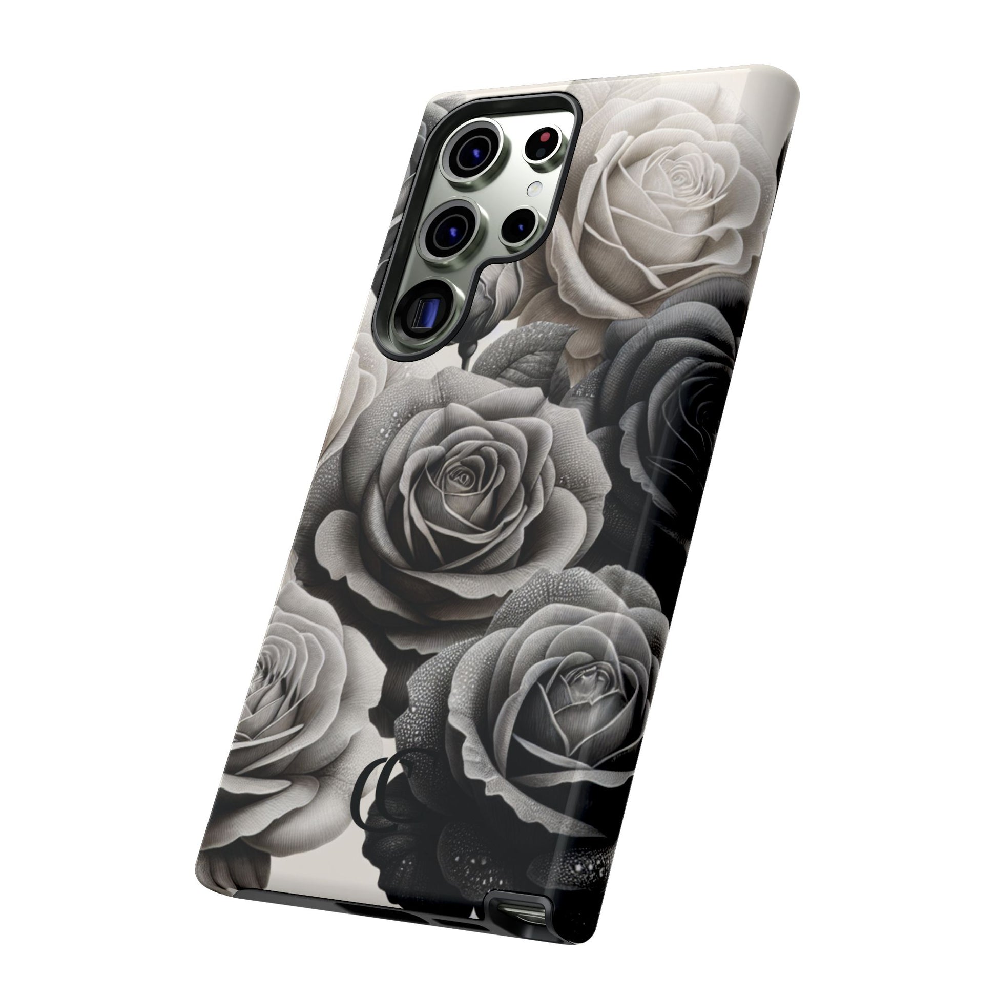 Elegant Floral Phone Case | Tough Cases with Black and White Roses | Stylish Gift for Her, Samsung Case, Vintage Design