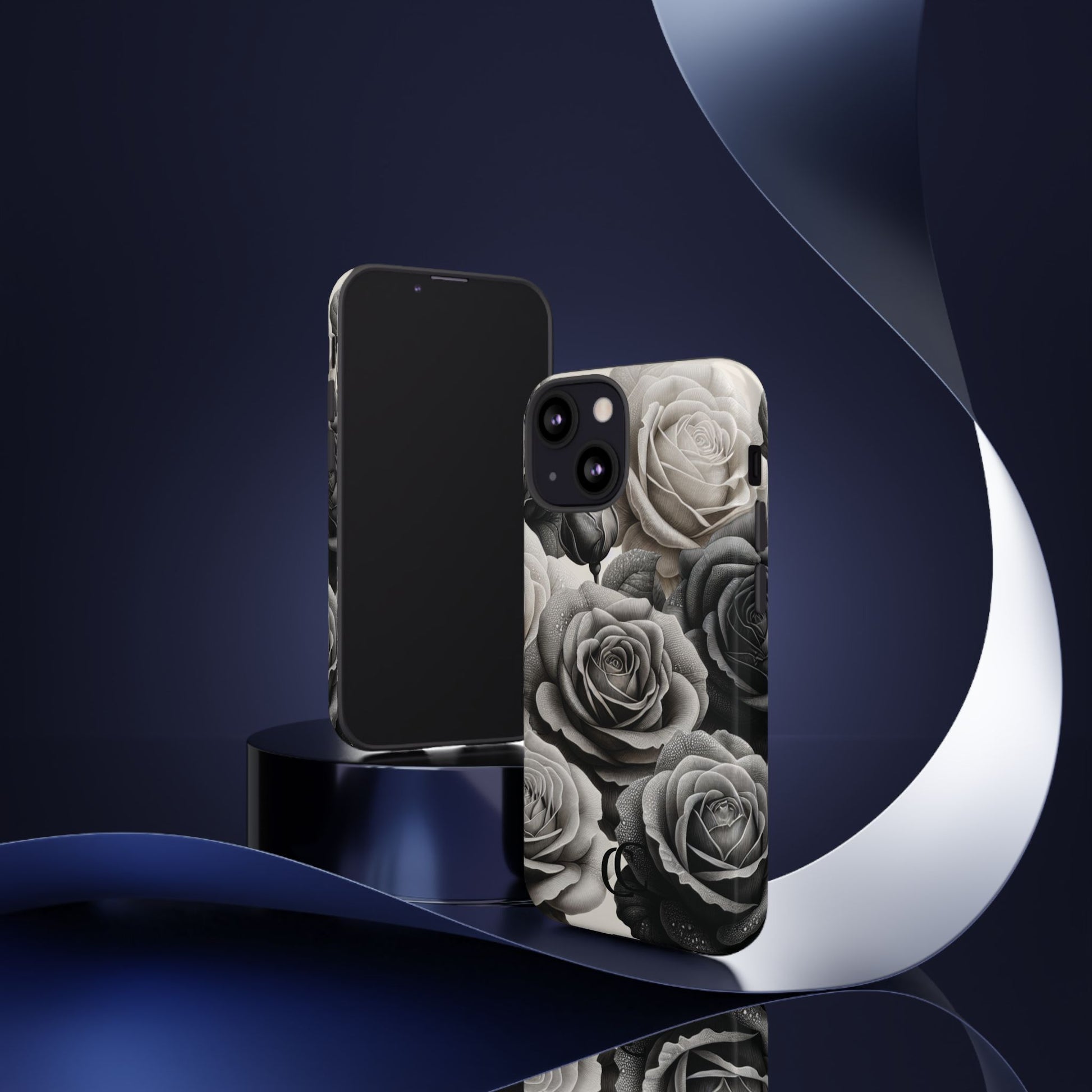 Elegant Floral Phone Case | Tough Cases with Black and White Roses | Stylish Gift for Her, iPhone Cover, Vintage Design