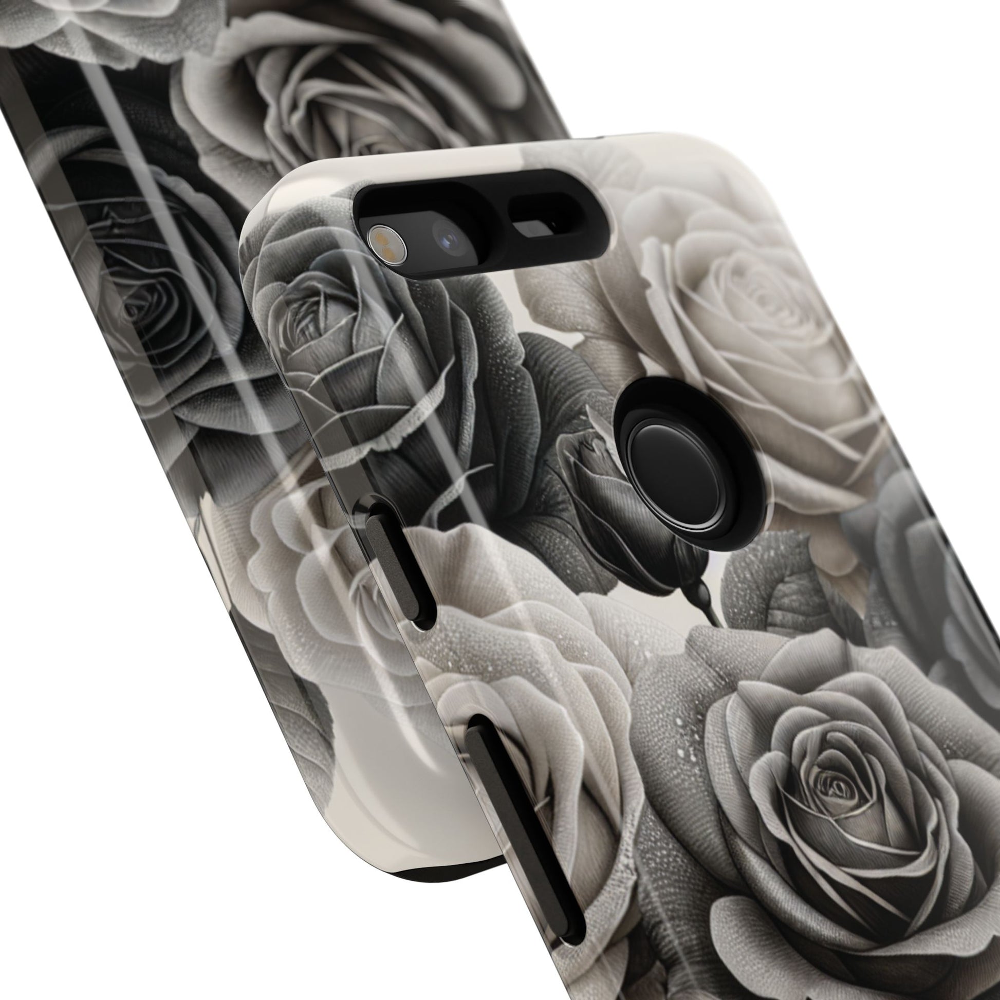 Elegant Floral Phone Case | Tough Cases with Black and White Roses | Stylish Gift for Her, Google Pixel Case, Vintage Design