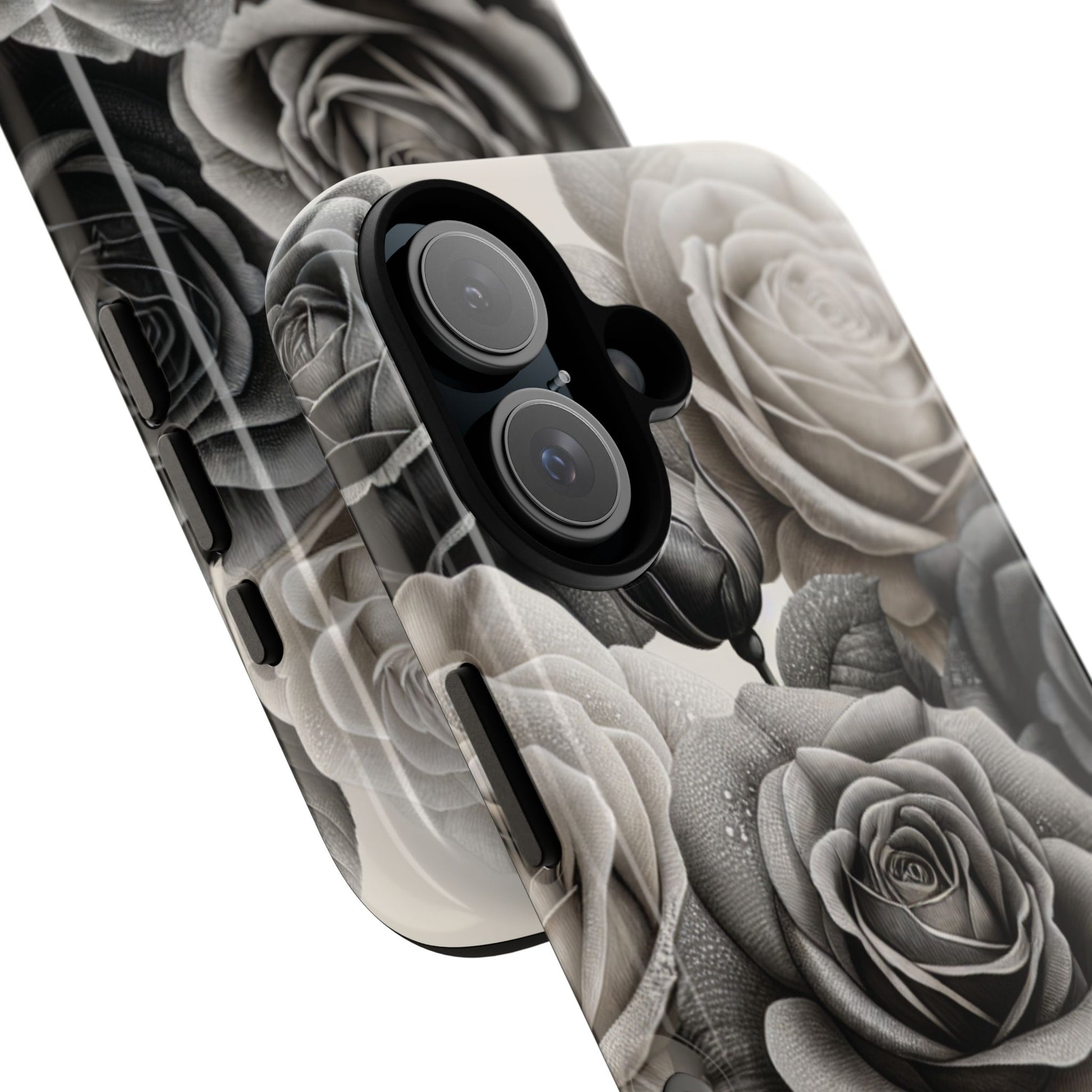Elegant Floral Phone Case | Tough Cases with Black and White Roses | Stylish Gift for Her, iPhone Cover, Vintage Design