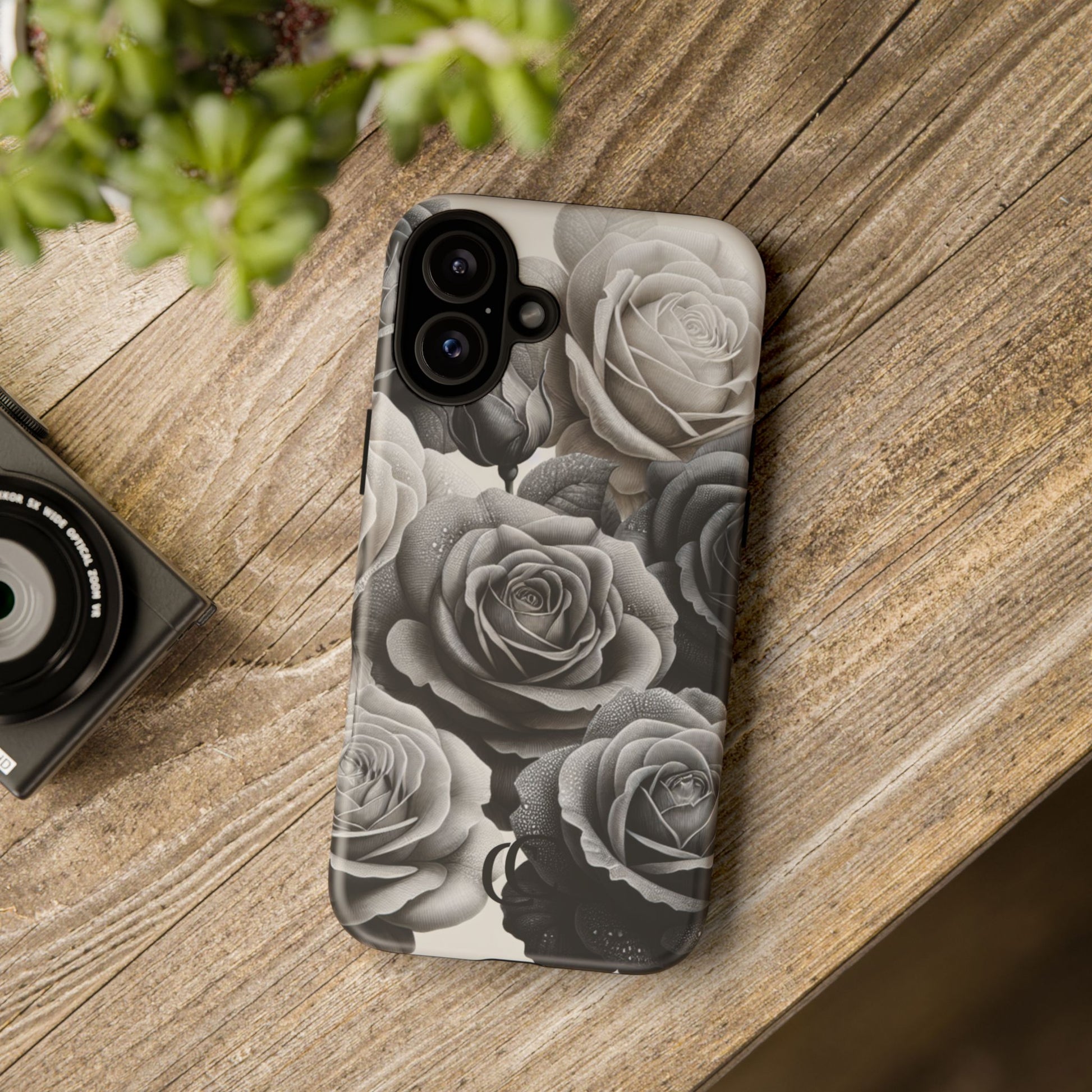 Elegant Floral Phone Case | Tough Cases with Black and White Roses | Stylish Gift for Her, iPhone Cover, Vintage Design