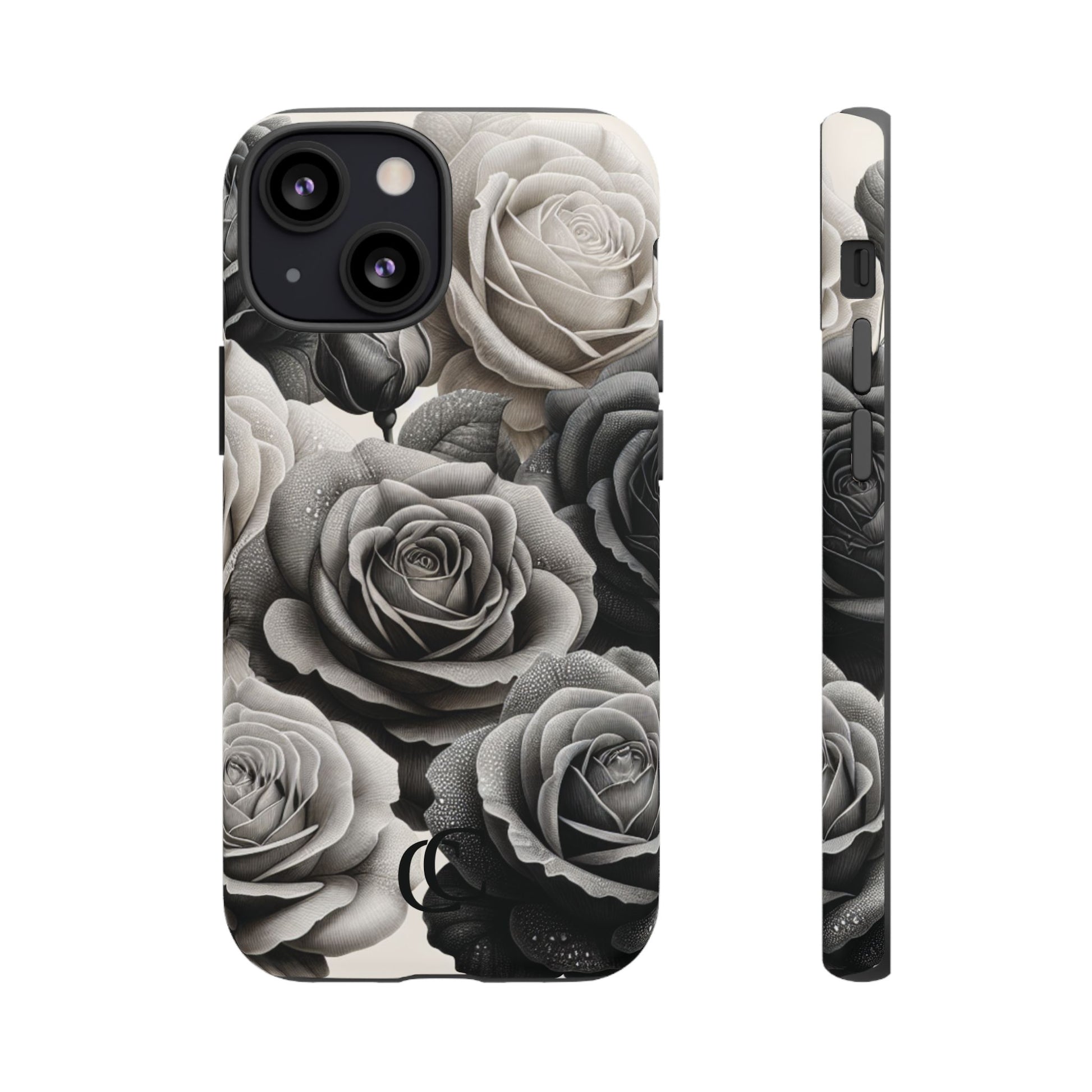 Elegant Floral Phone Case | Tough Cases with Black and White Roses | Stylish Gift for Her, iPhone Cover, Vintage Design