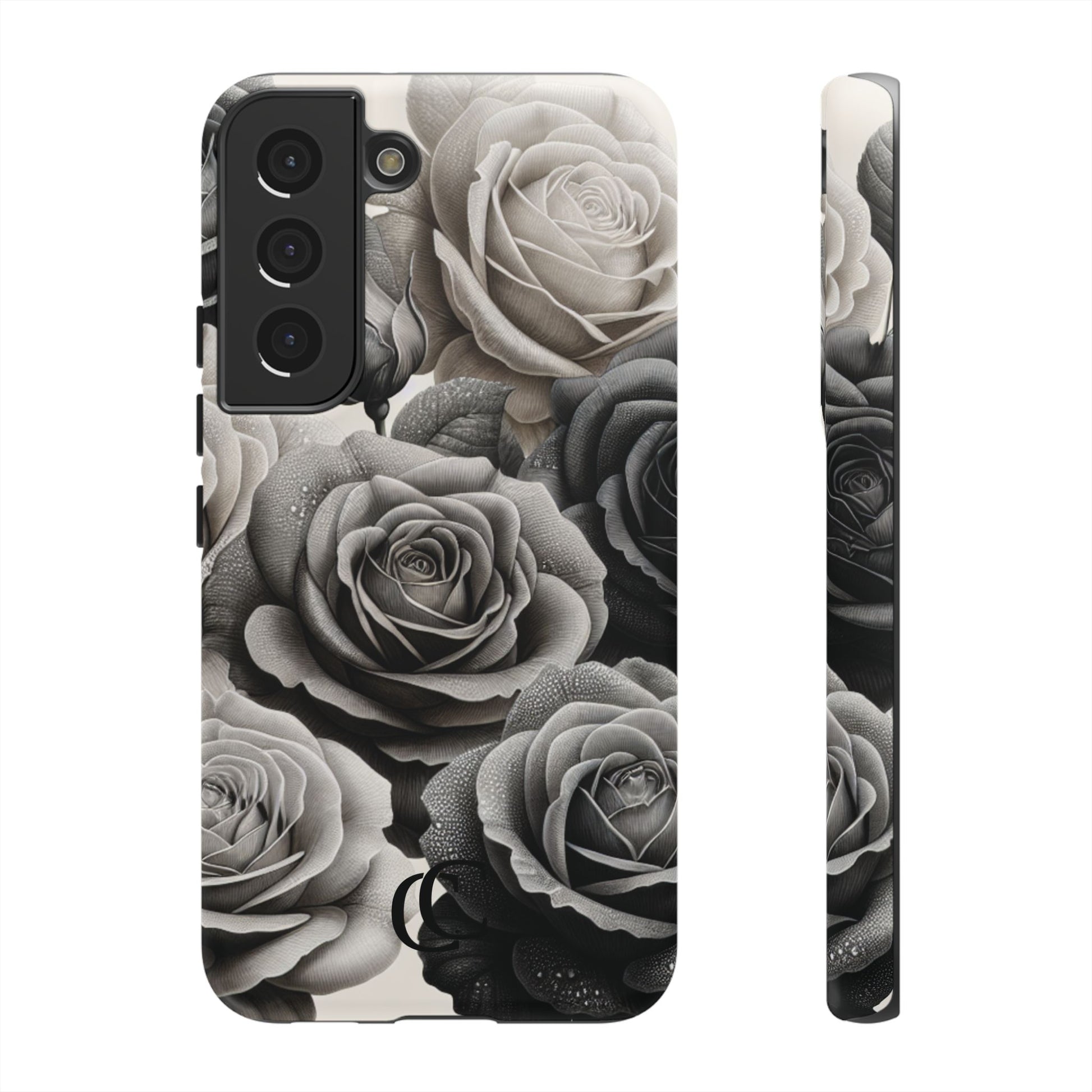 Elegant Floral Phone Case | Tough Cases with Black and White Roses | Stylish Gift for Her, Samsung Case, Vintage Design