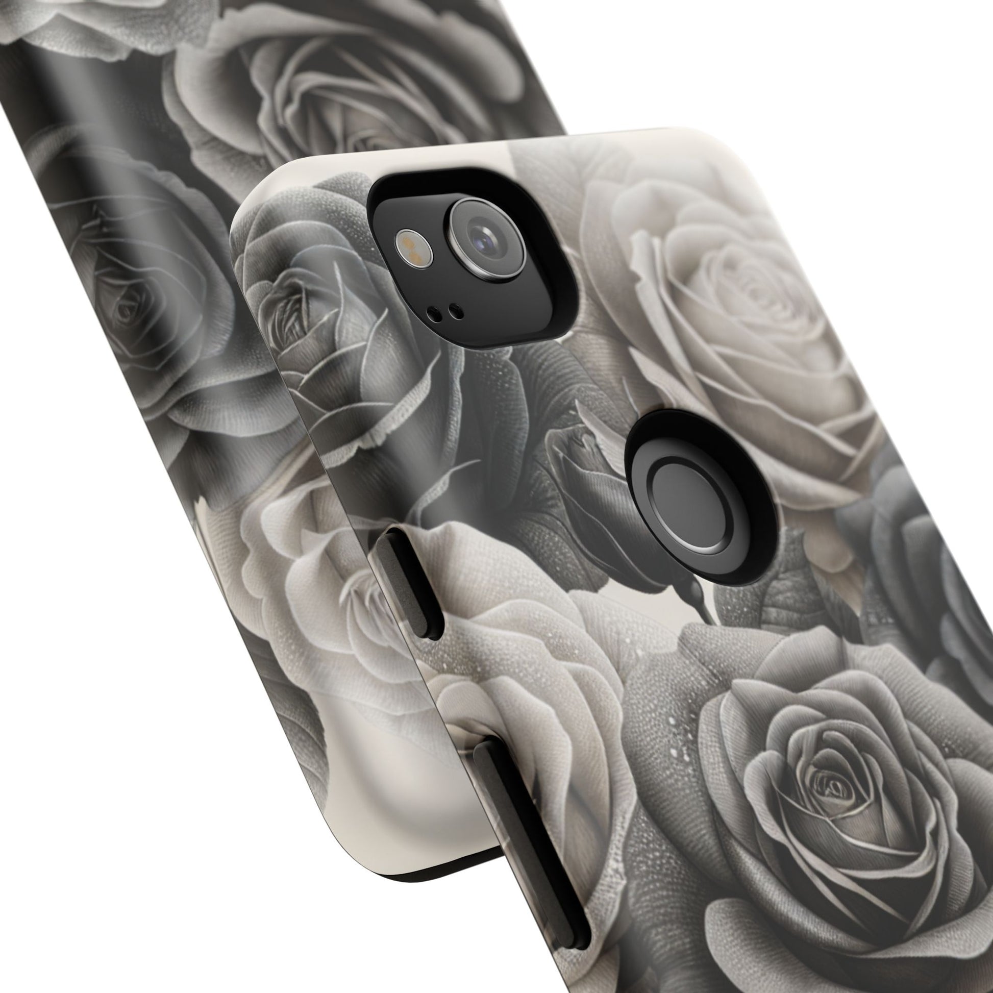 Elegant Floral Phone Case | Tough Cases with Black and White Roses | Stylish Gift for Her, Google Pixel Case, Vintage Design