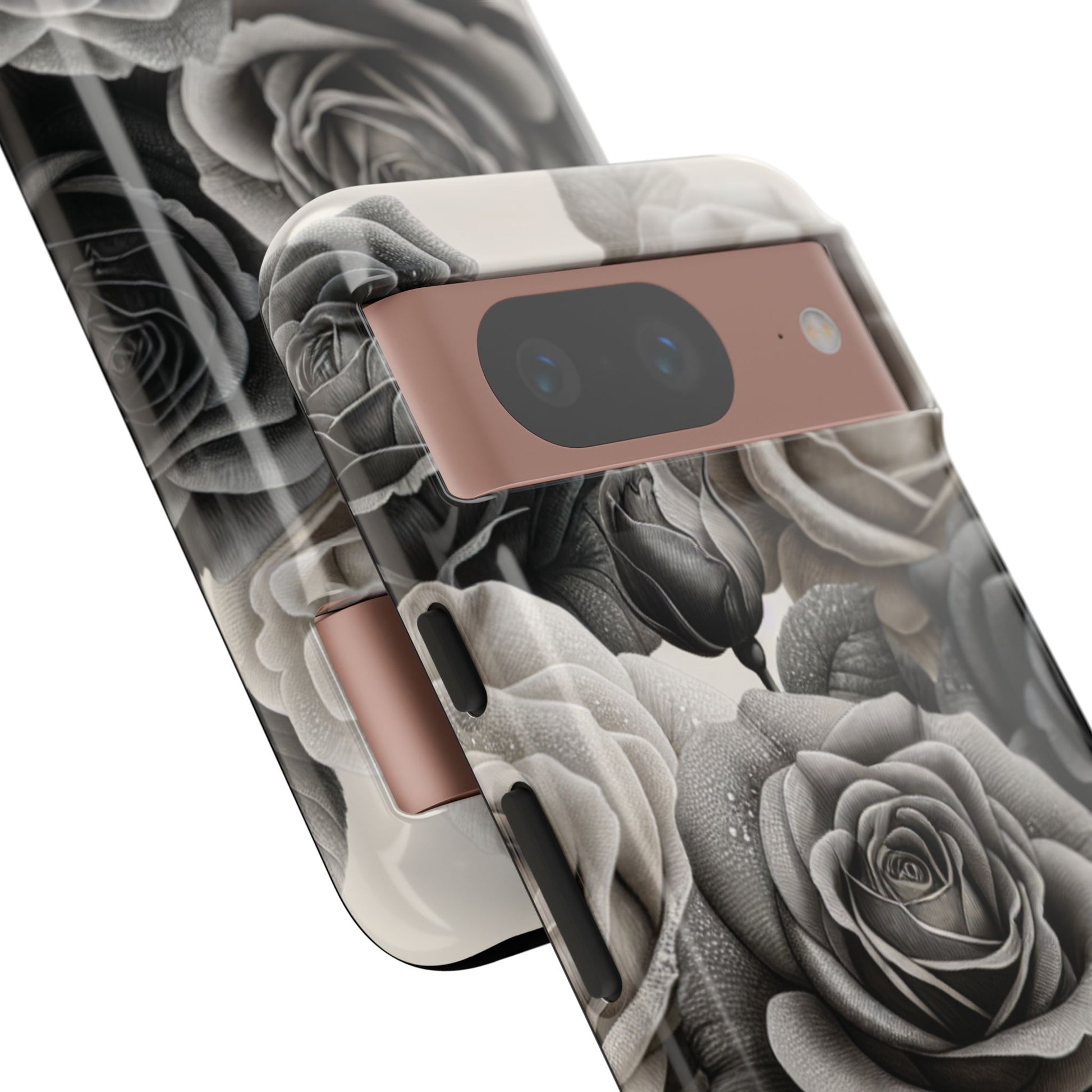 Elegant Floral Phone Case | Tough Cases with Black and White Roses | Stylish Gift for Her, Google Pixel Case, Vintage Design