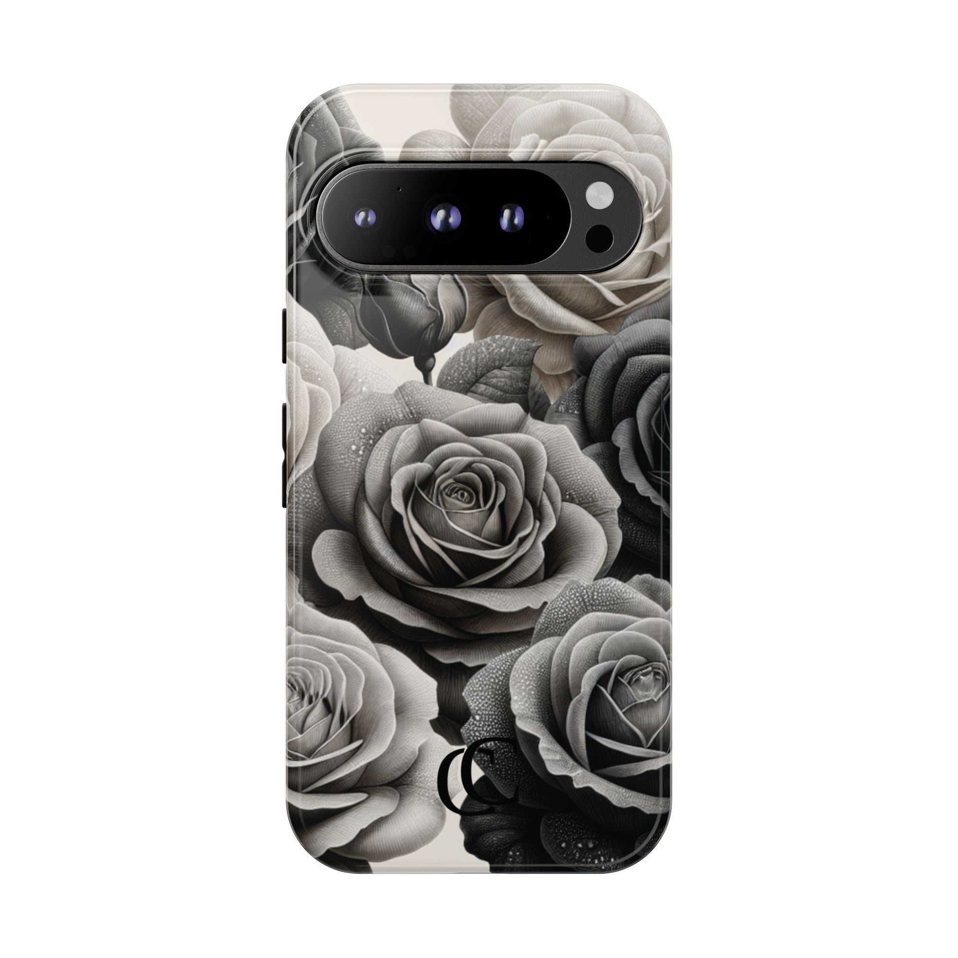 Elegant Floral Phone Case | Tough Cases with Black and White Roses | Stylish Gift for Her, Google Pixel Case, Vintage Design