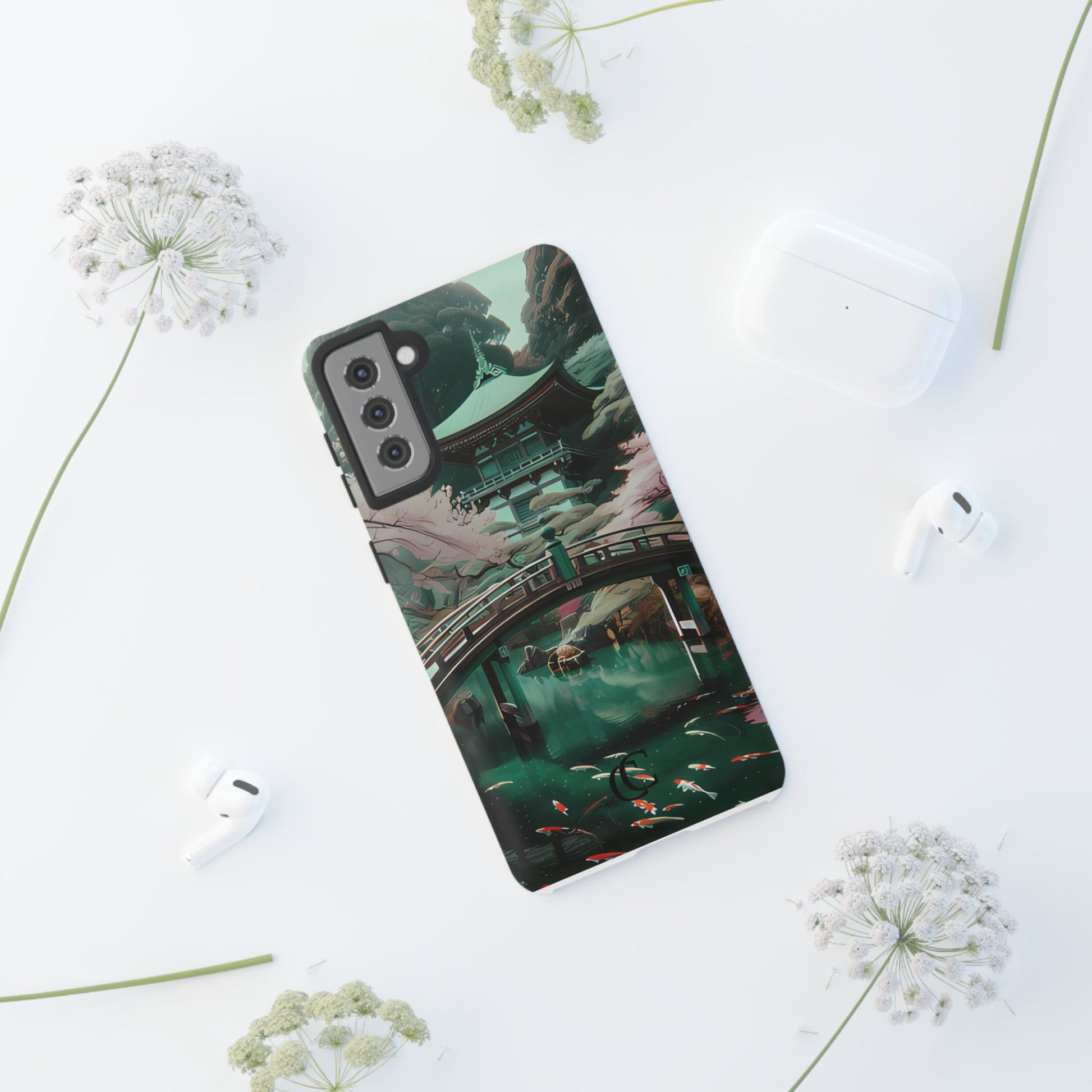 Nature-Inspired Phone Case, Aesthetic Phone Cover, Floral Case, Koi Pond Design, Gift for Nature Lovers