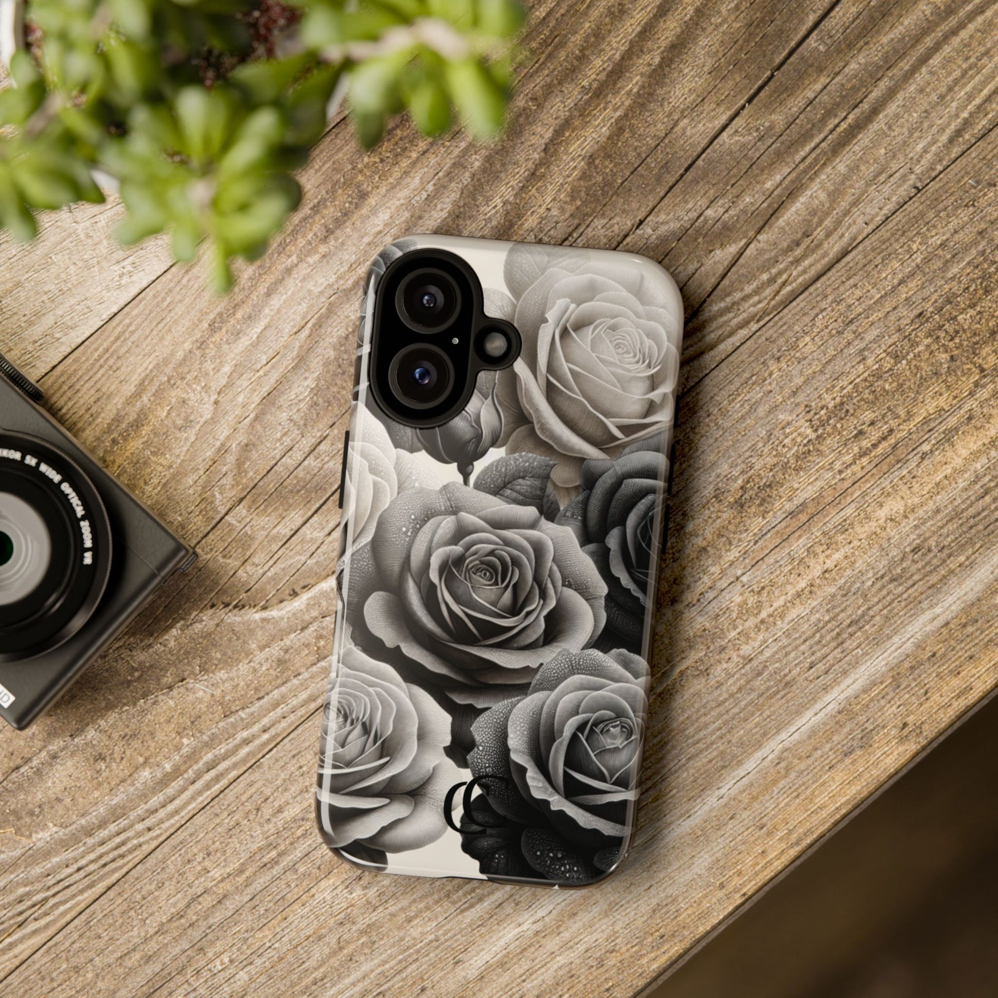 Elegant Floral Phone Case | Tough Cases with Black and White Roses | Stylish Gift for Her, iPhone Cover, Vintage Design