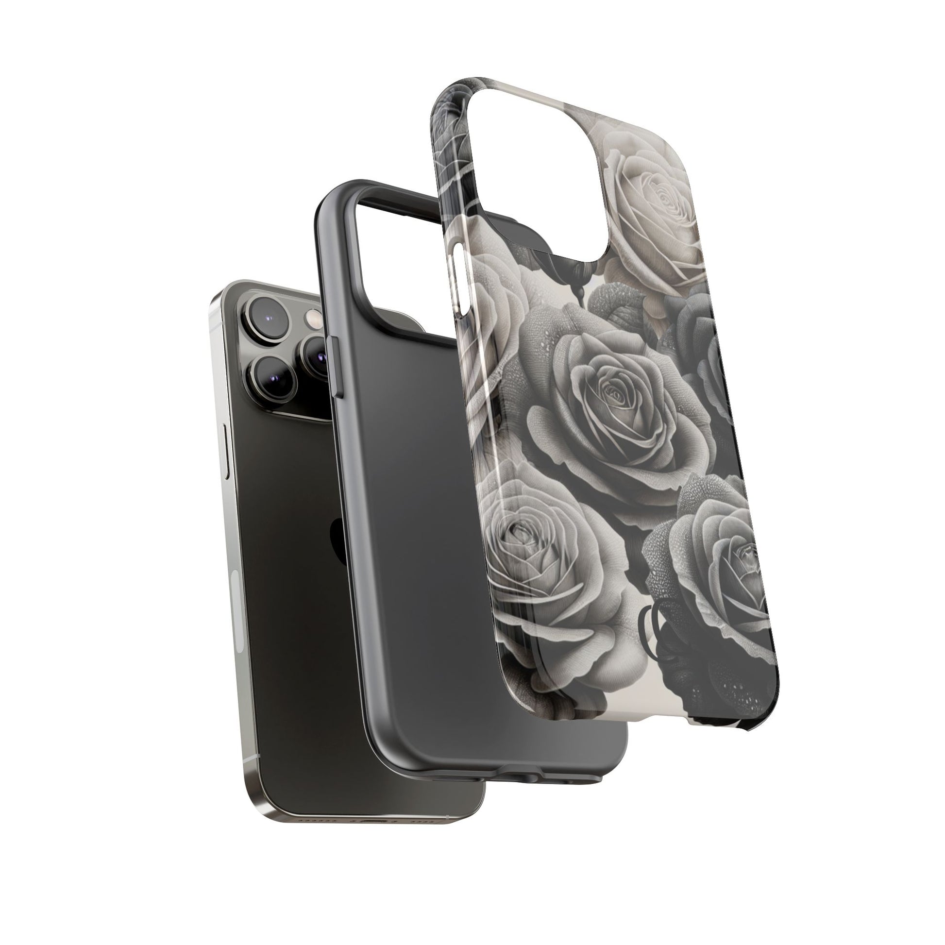 Elegant Floral Phone Case | Tough Cases with Black and White Roses | Stylish Gift for Her, iPhone Cover, Vintage Design