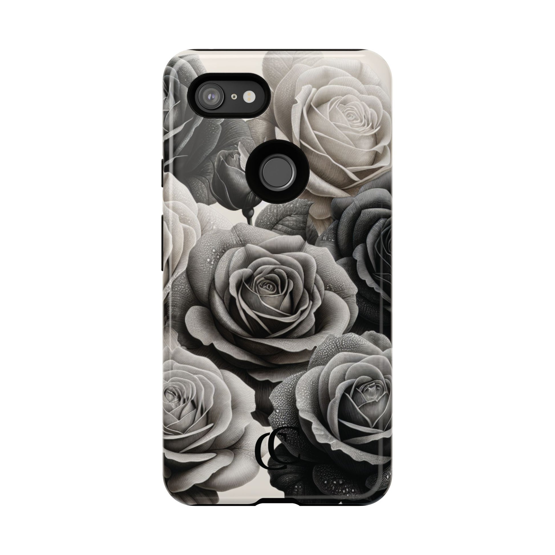 Elegant Floral Phone Case | Tough Cases with Black and White Roses | Stylish Gift for Her, Google Pixel Case, Vintage Design