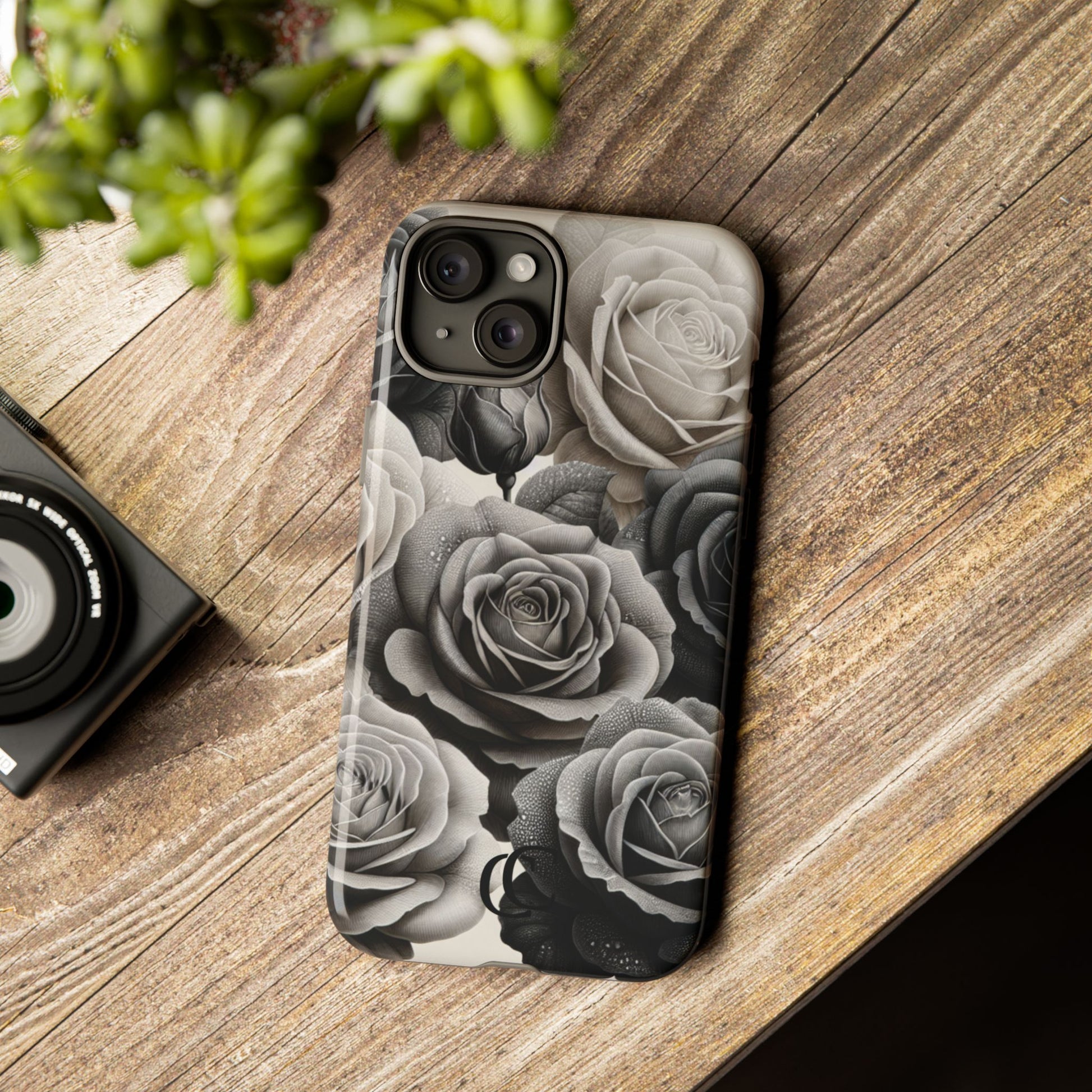 Elegant Floral Phone Case | Tough Cases with Black and White Roses | Stylish Gift for Her, iPhone Cover, Vintage Design