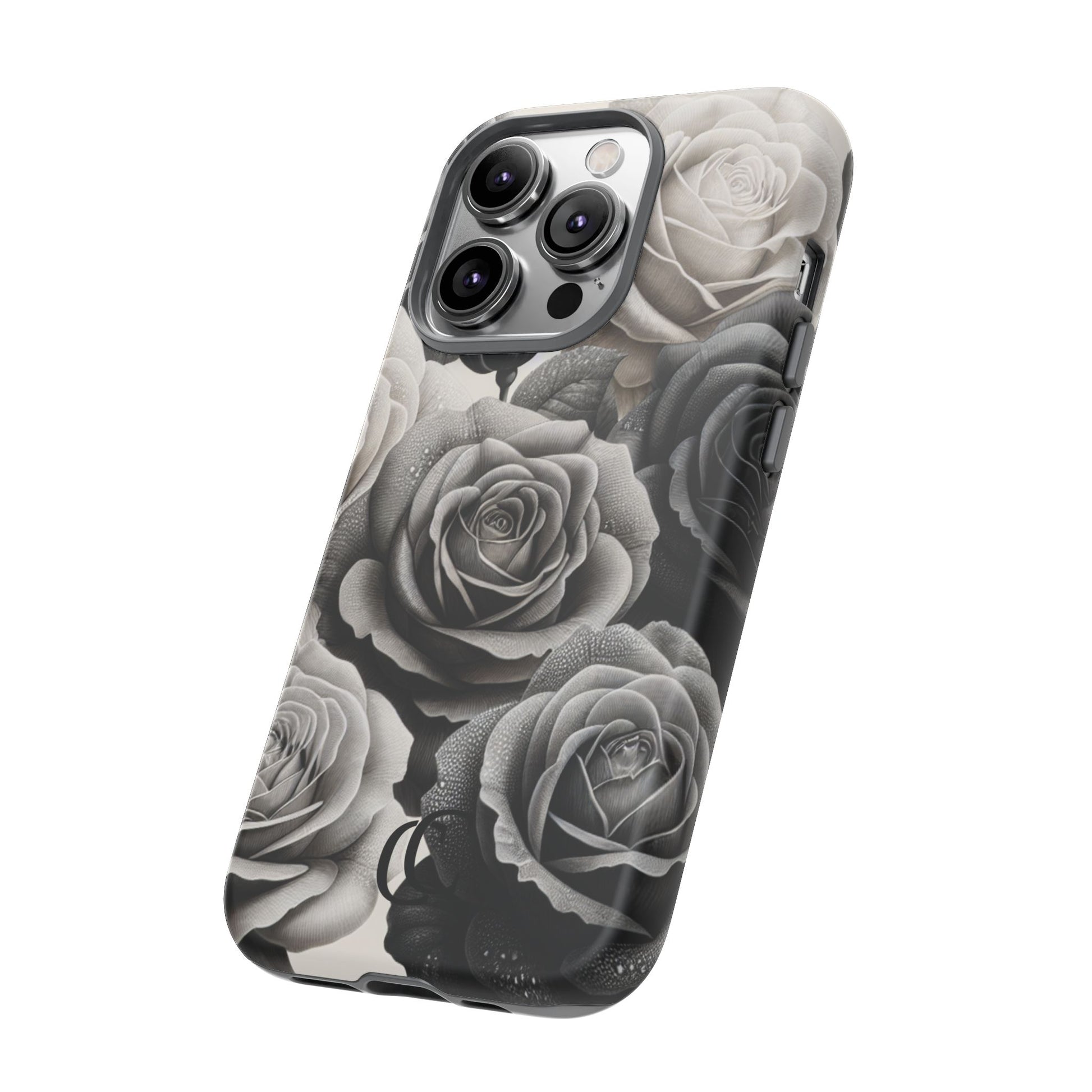 Elegant Floral Phone Case | Tough Cases with Black and White Roses | Stylish Gift for Her, iPhone Cover, Vintage Design