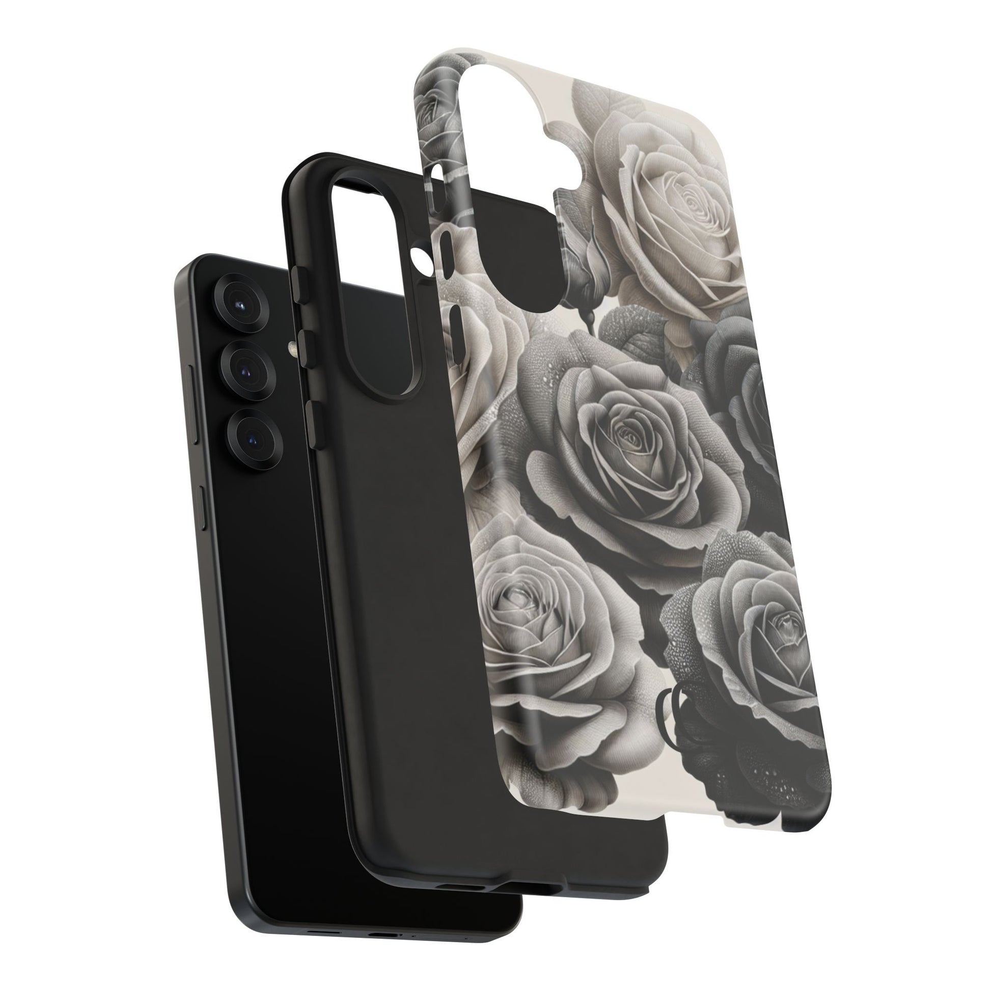 Elegant Floral Phone Case | Tough Cases with Black and White Roses | Stylish Gift for Her, Samsung Case, Vintage Design