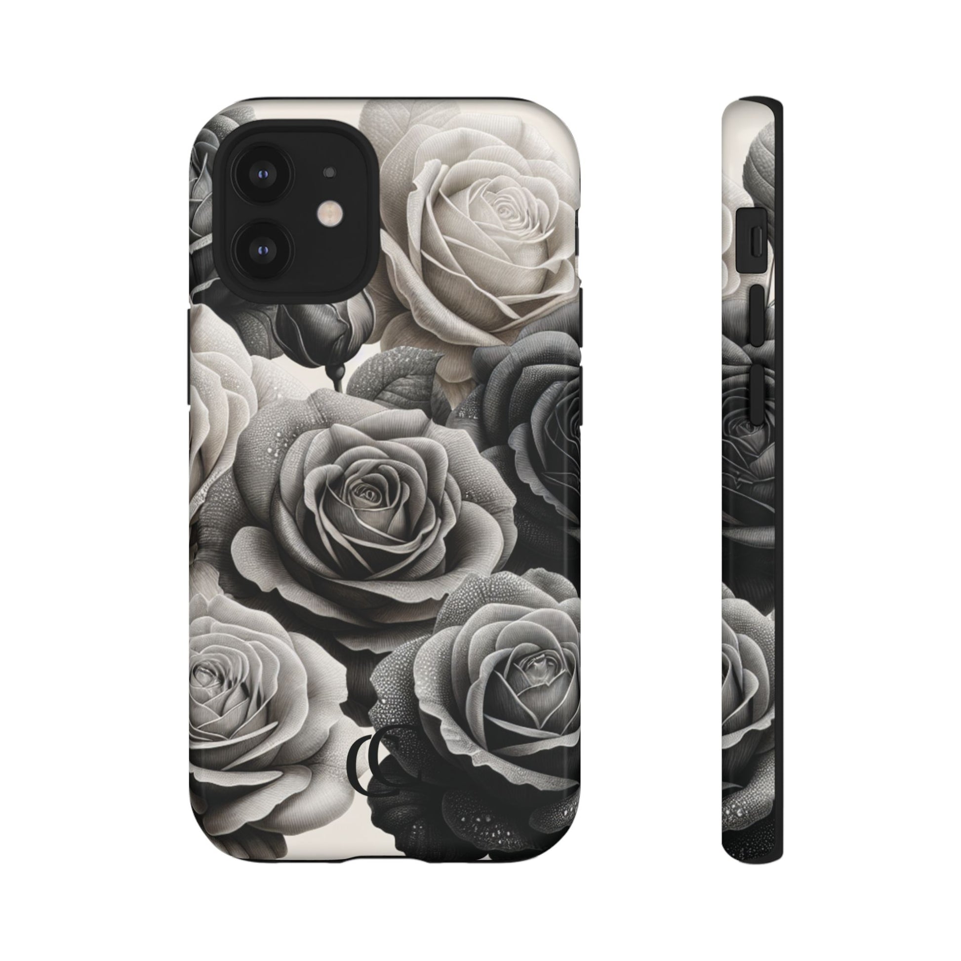 Elegant Floral Phone Case | Tough Cases with Black and White Roses | Stylish Gift for Her, iPhone Cover, Vintage Design