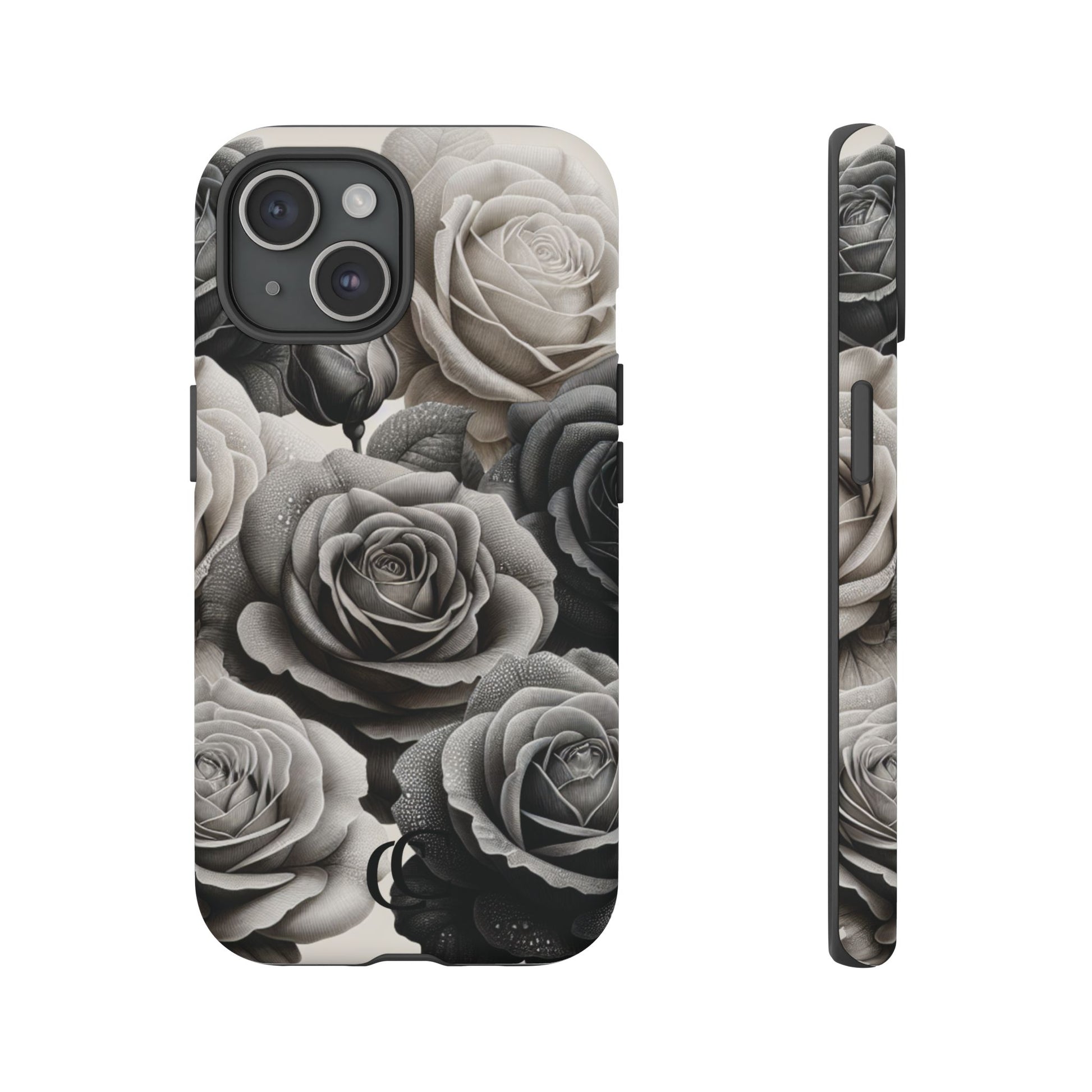 Elegant Floral Phone Case | Tough Cases with Black and White Roses | Stylish Gift for Her, iPhone Cover, Vintage Design