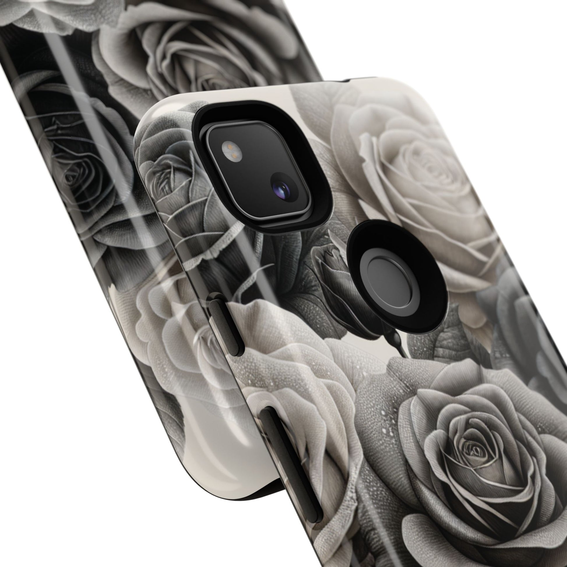 Elegant Floral Phone Case | Tough Cases with Black and White Roses | Stylish Gift for Her, Google Pixel Case, Vintage Design