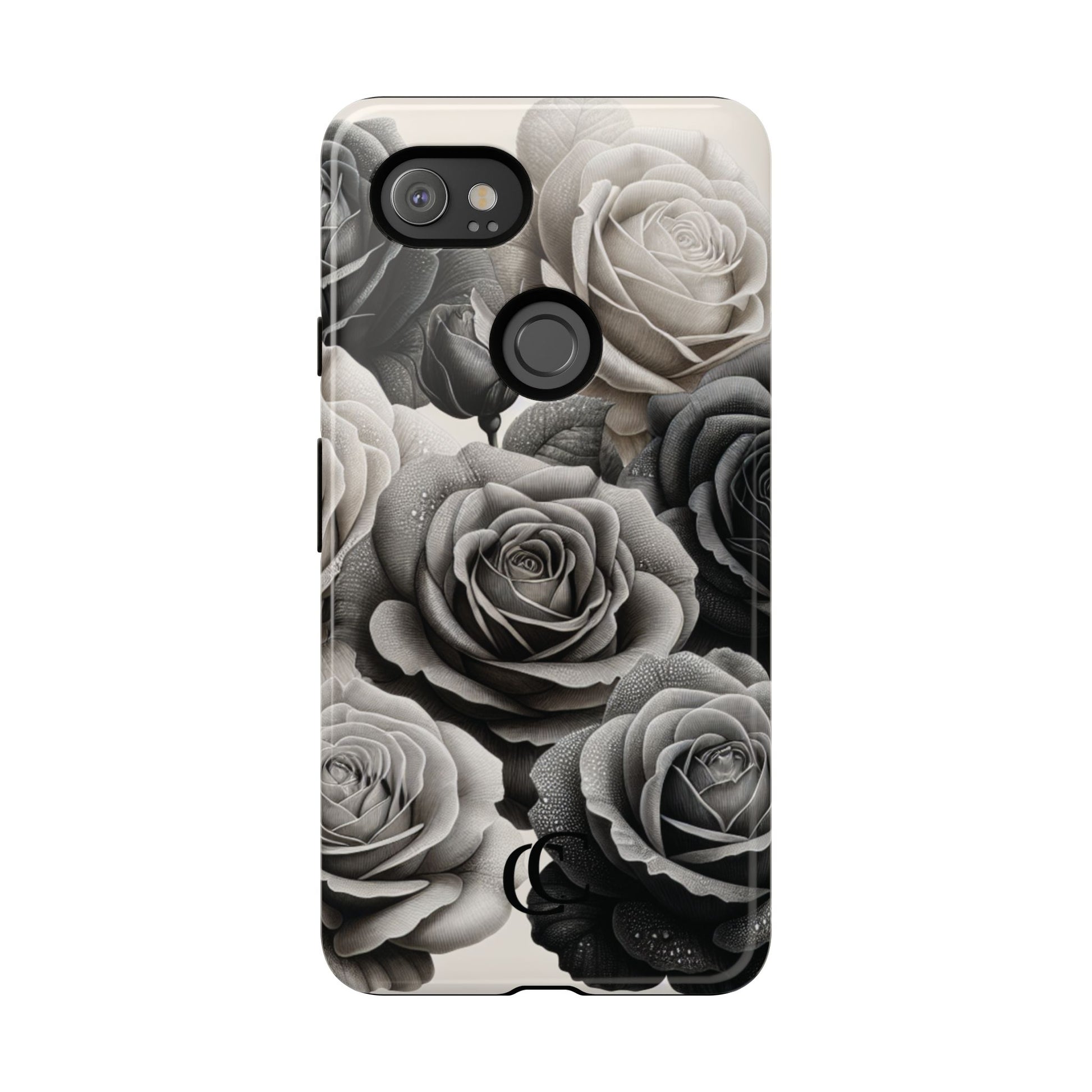 Elegant Floral Phone Case | Tough Cases with Black and White Roses | Stylish Gift for Her, Google Pixel Case, Vintage Design