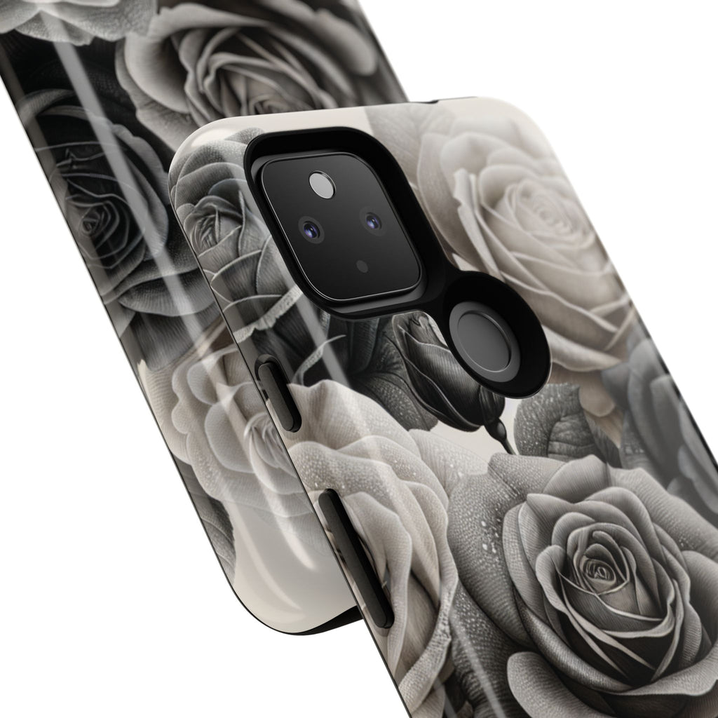 Elegant Floral Phone Case | Tough Cases with Black and White Roses | Stylish Gift for Her, Google Pixel Case, Vintage Design