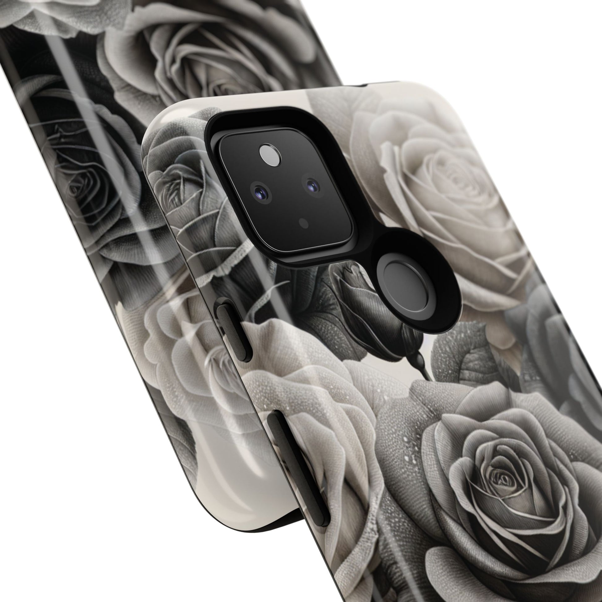 Elegant Floral Phone Case | Tough Cases with Black and White Roses | Stylish Gift for Her, Google Pixel Case, Vintage Design