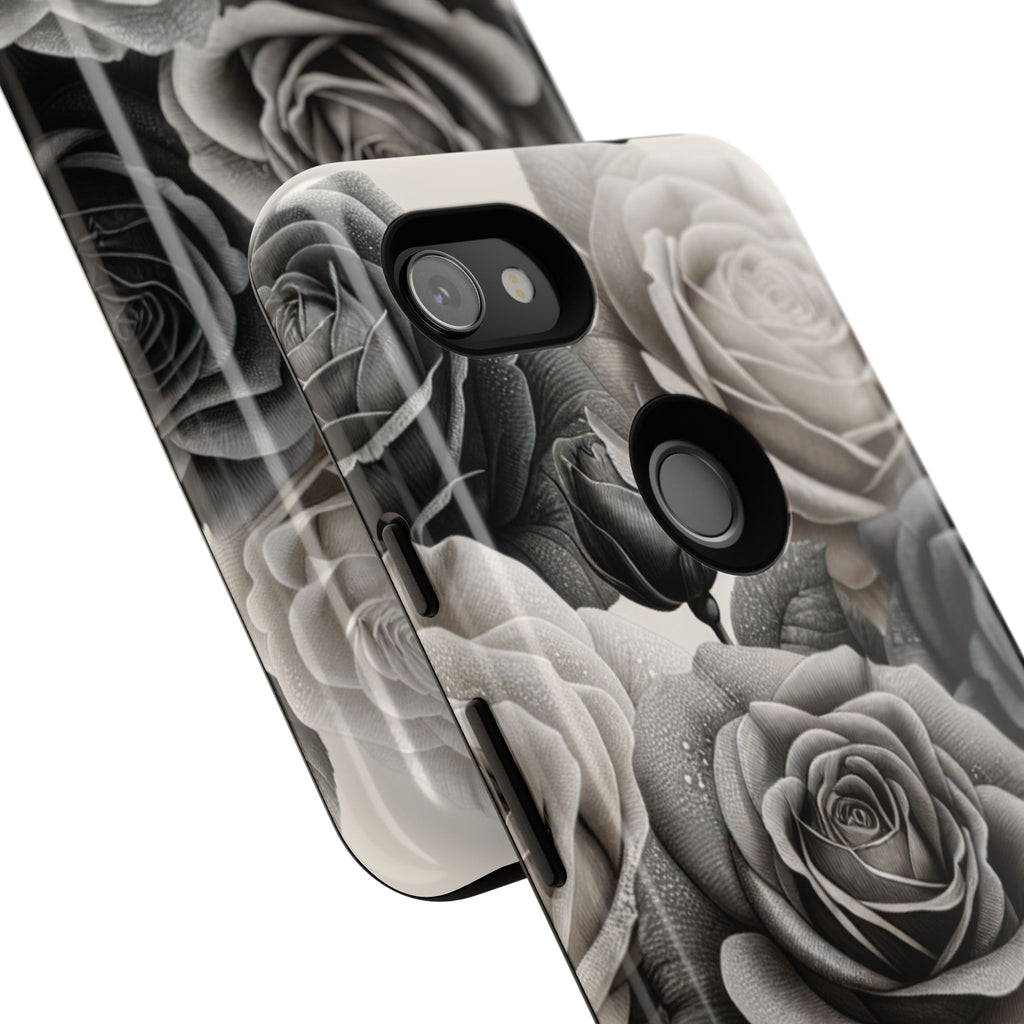 Elegant Floral Phone Case | Tough Cases with Black and White Roses | Stylish Gift for Her, Google Pixel Case, Vintage Design