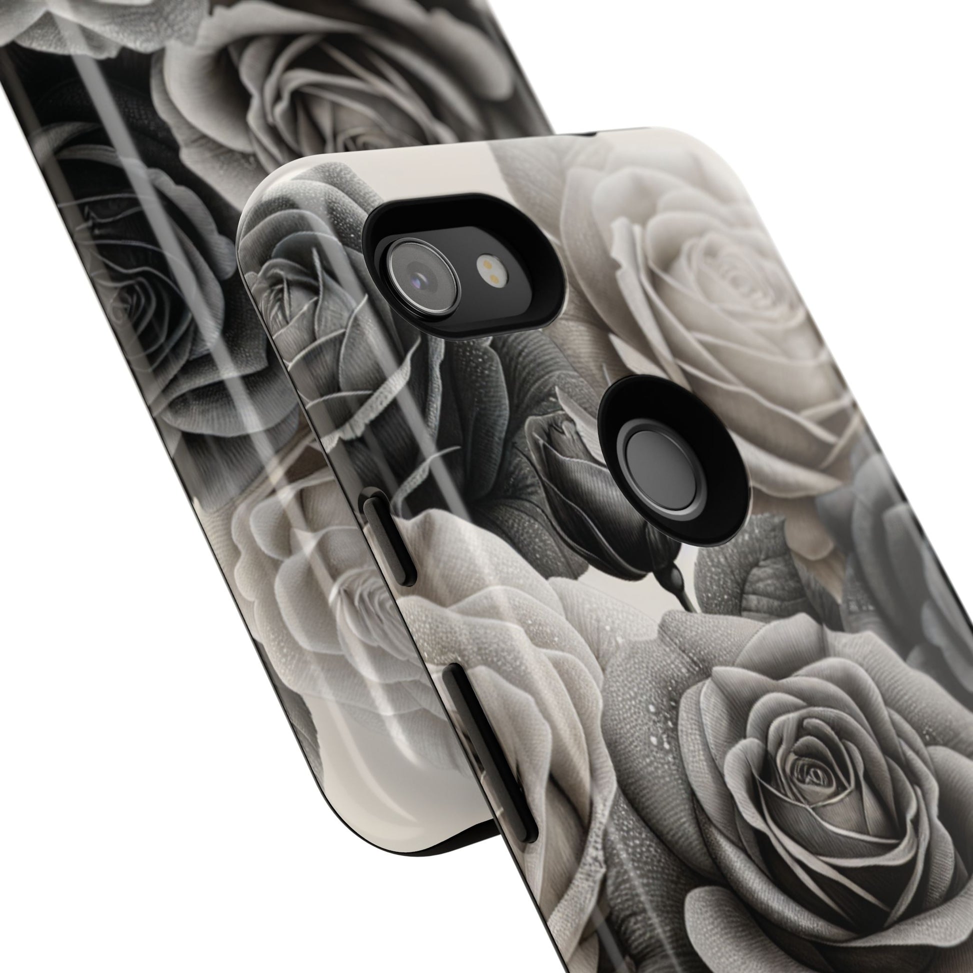 Elegant Floral Phone Case | Tough Cases with Black and White Roses | Stylish Gift for Her, Google Pixel Case, Vintage Design
